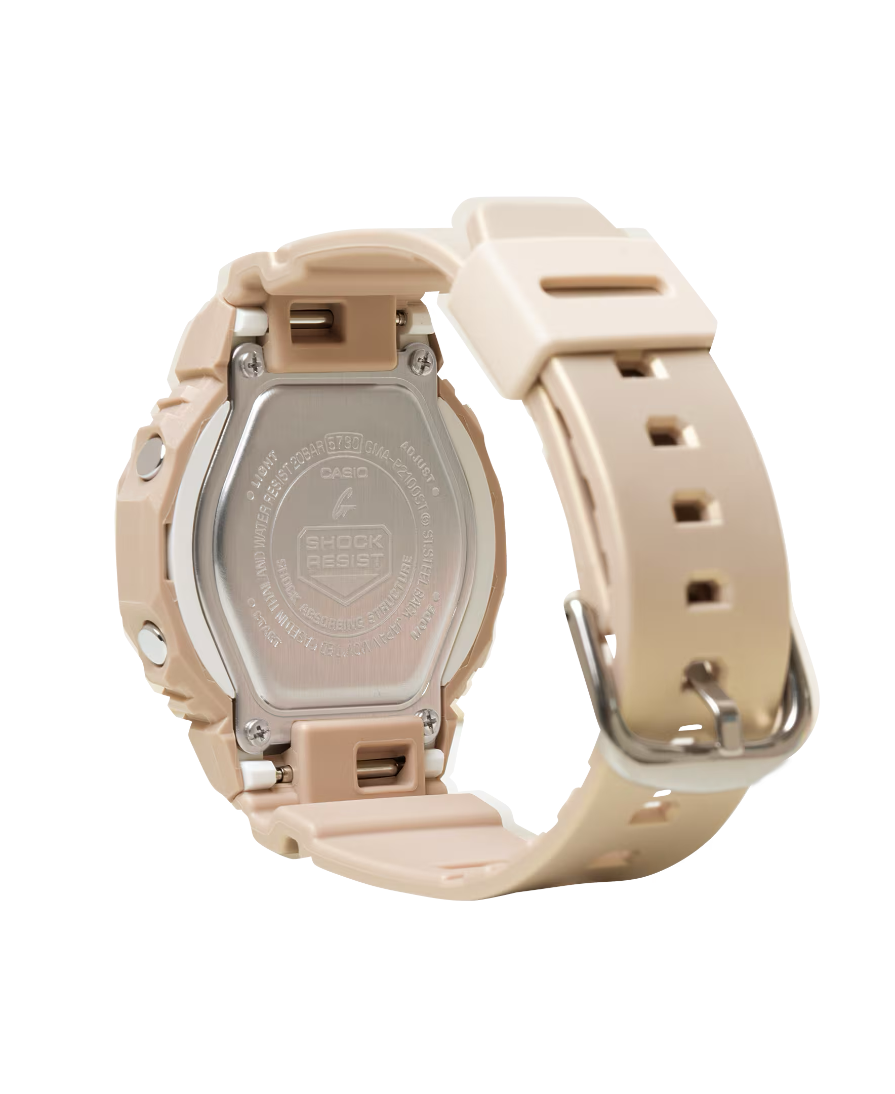 Beige Casio G-Shock watch on a white background