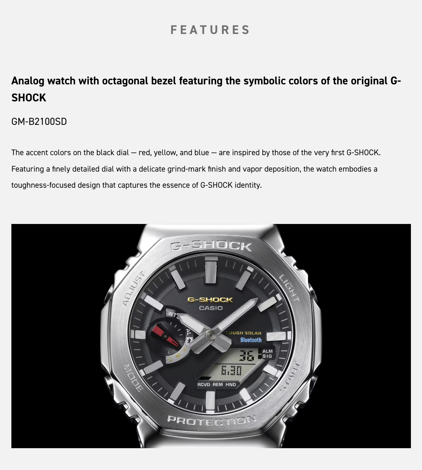 G-SHOCK watch with octagonal bezel on a black background
