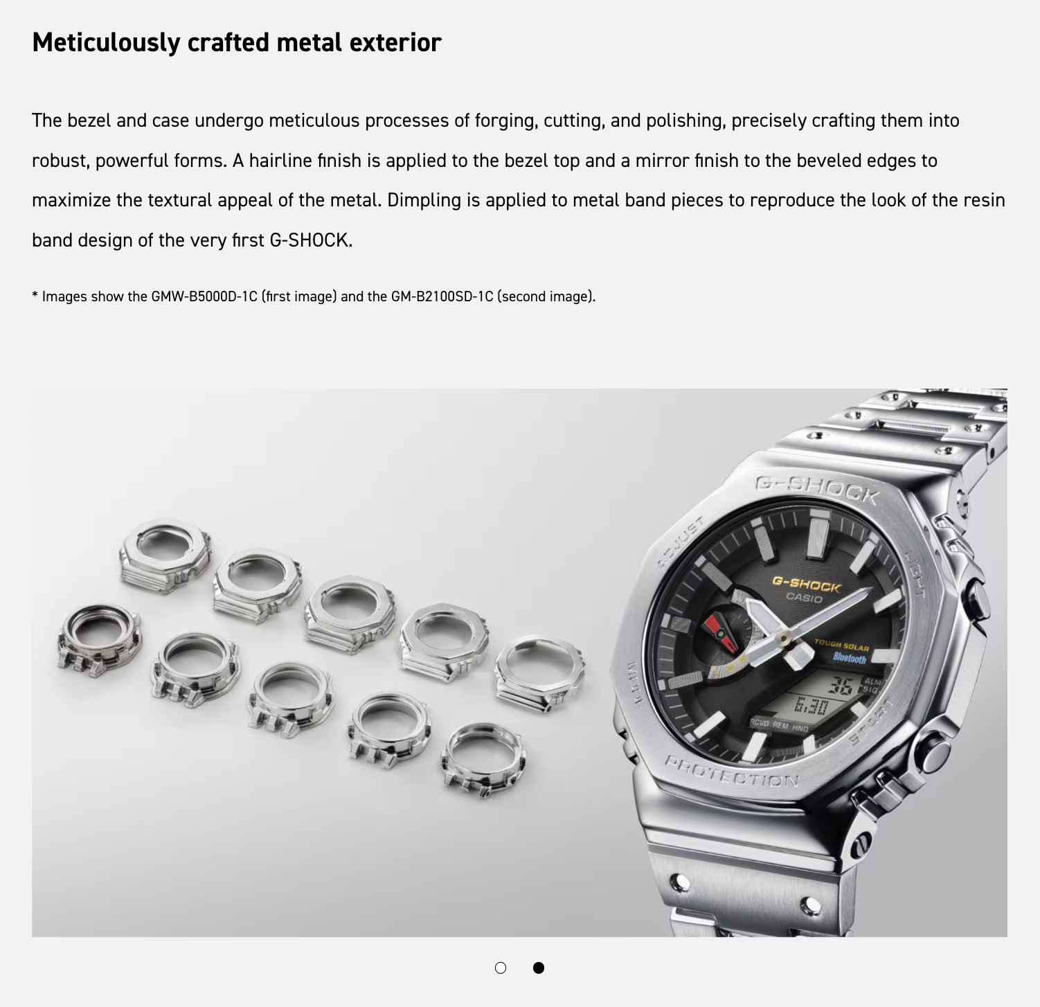 G-Shock watch with metal components on a light gray background