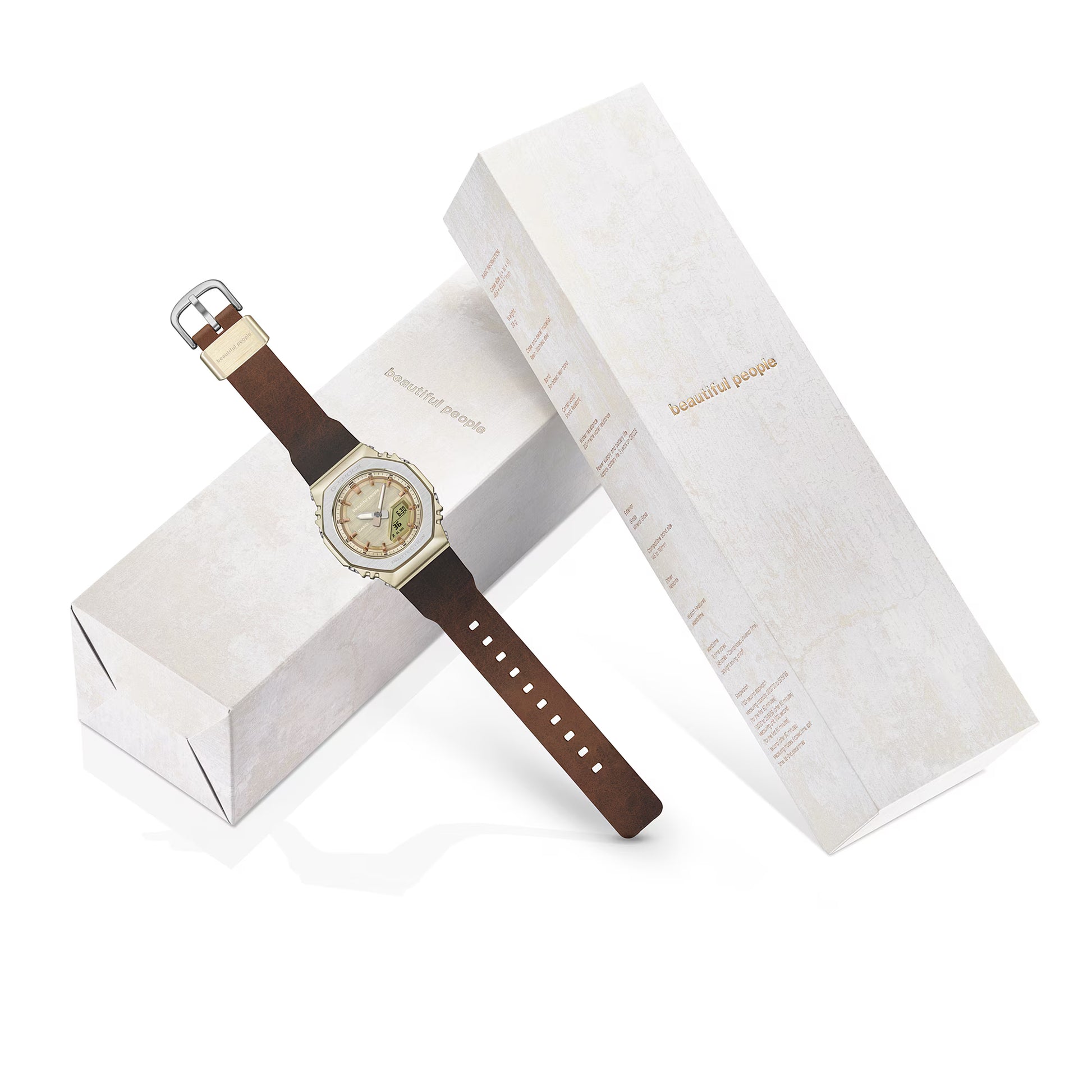 Watch with brown strap on a white background