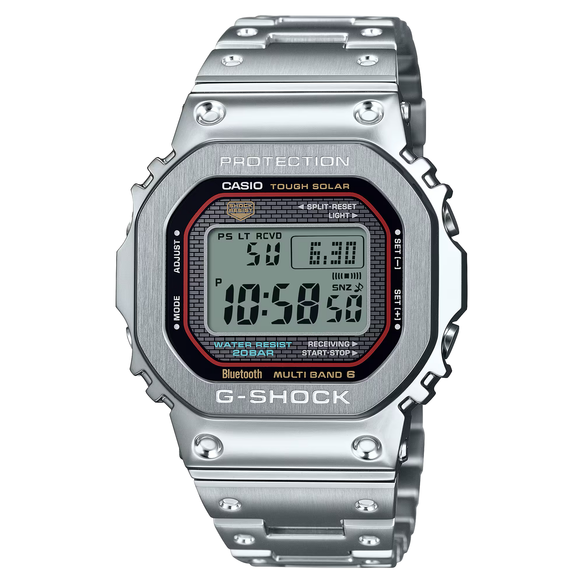 Casio G-SHOCK Full Metal GMWB5000D-1C – iconic DW5000C reimagined in stainless steel with Bluetooth, Tough Solar, 200m water resistance, and premium Japanese craftsmanship.