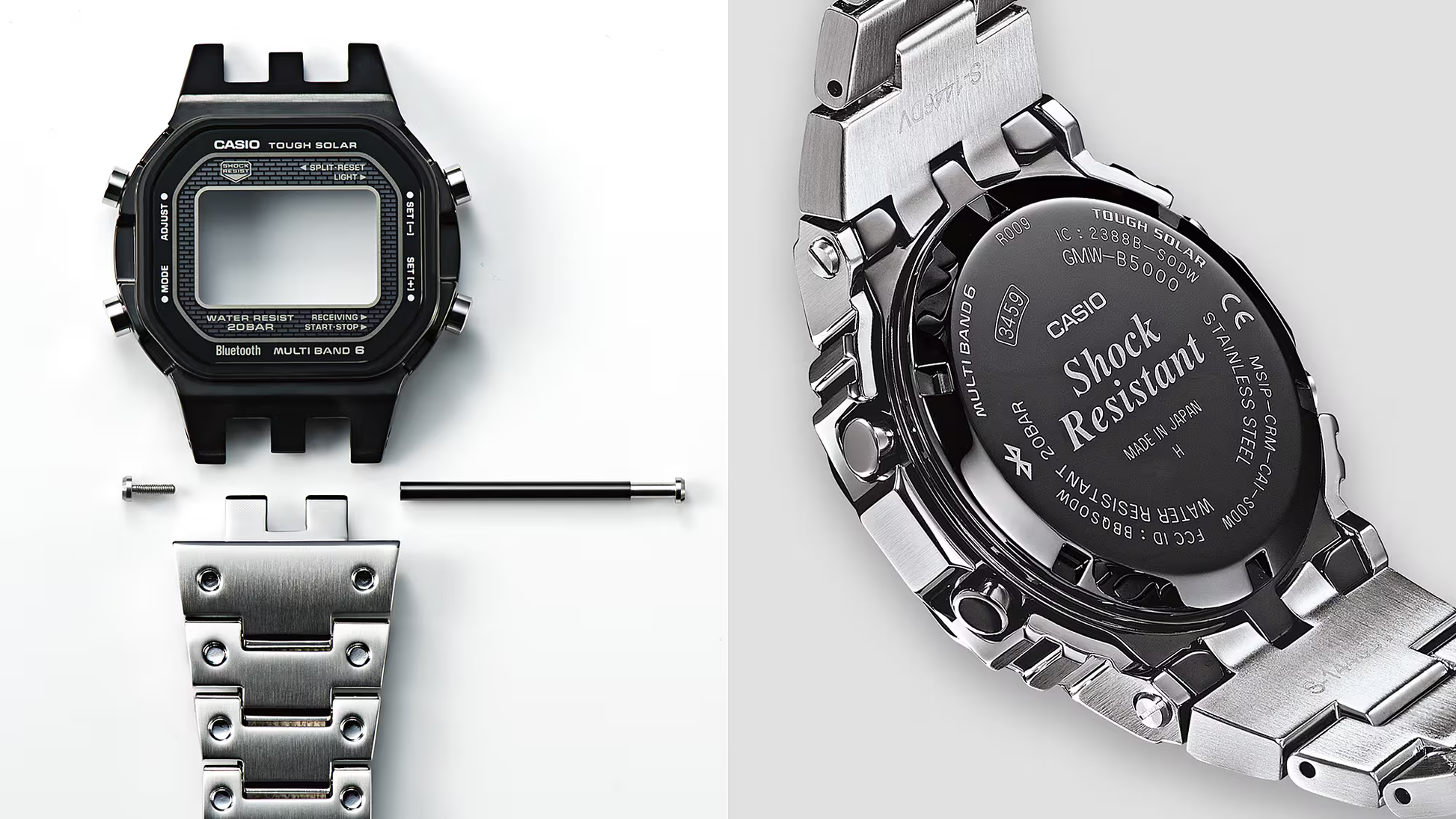 Casio G-SHOCK Full Metal GMWB5000D-1C – iconic DW5000C reimagined in stainless steel with Bluetooth, Tough Solar, 200m water resistance, and premium Japanese craftsmanship.