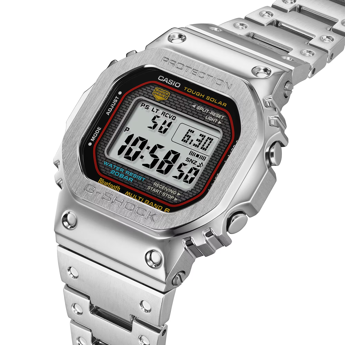 Casio G-SHOCK Full Metal GMWB5000D-1C – iconic DW5000C reimagined in stainless steel with Bluetooth, Tough Solar, 200m water resistance, and premium Japanese craftsmanship.
