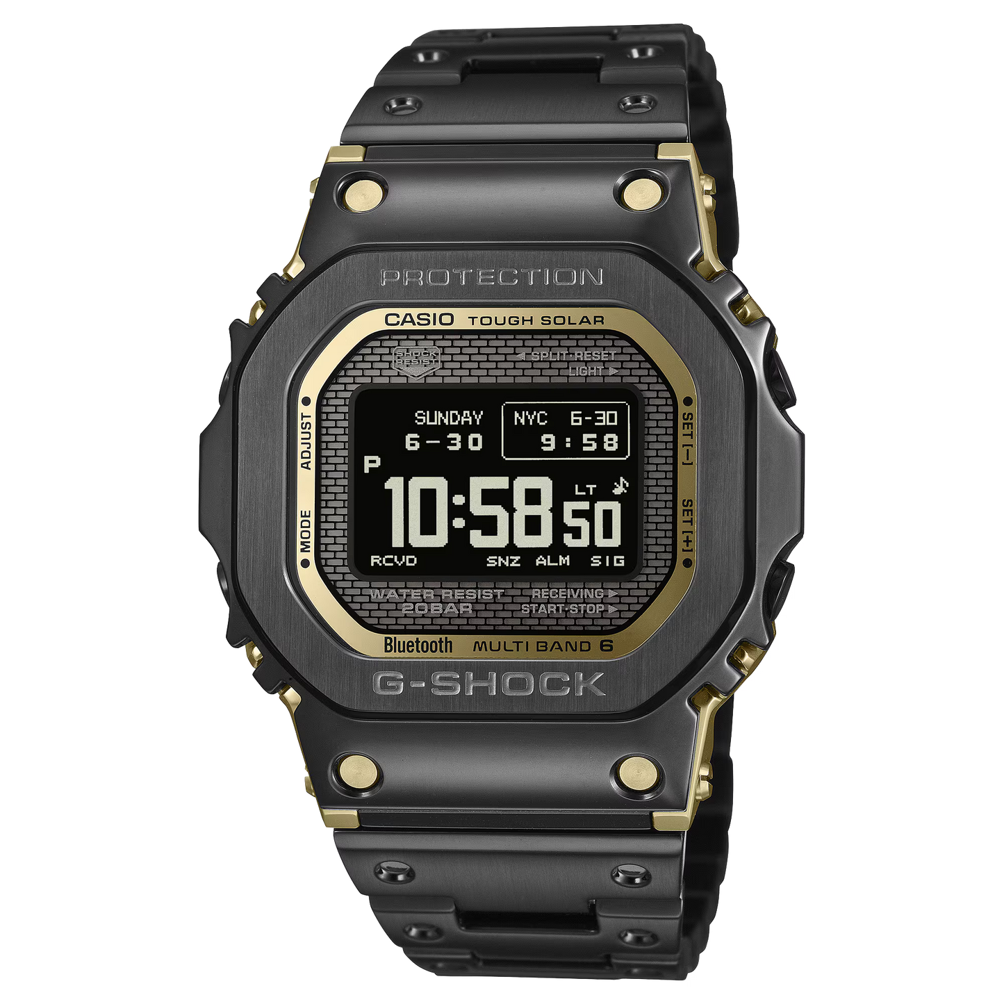 Casio G-SHOCK Full Metal 5000 Series GMW-BZ5000BD-1 in black ion-plated stainless steel – advanced shock-resistant full-metal structure, high-contrast MIP LCD, Tough Solar, Bluetooth, and Multiband 6.