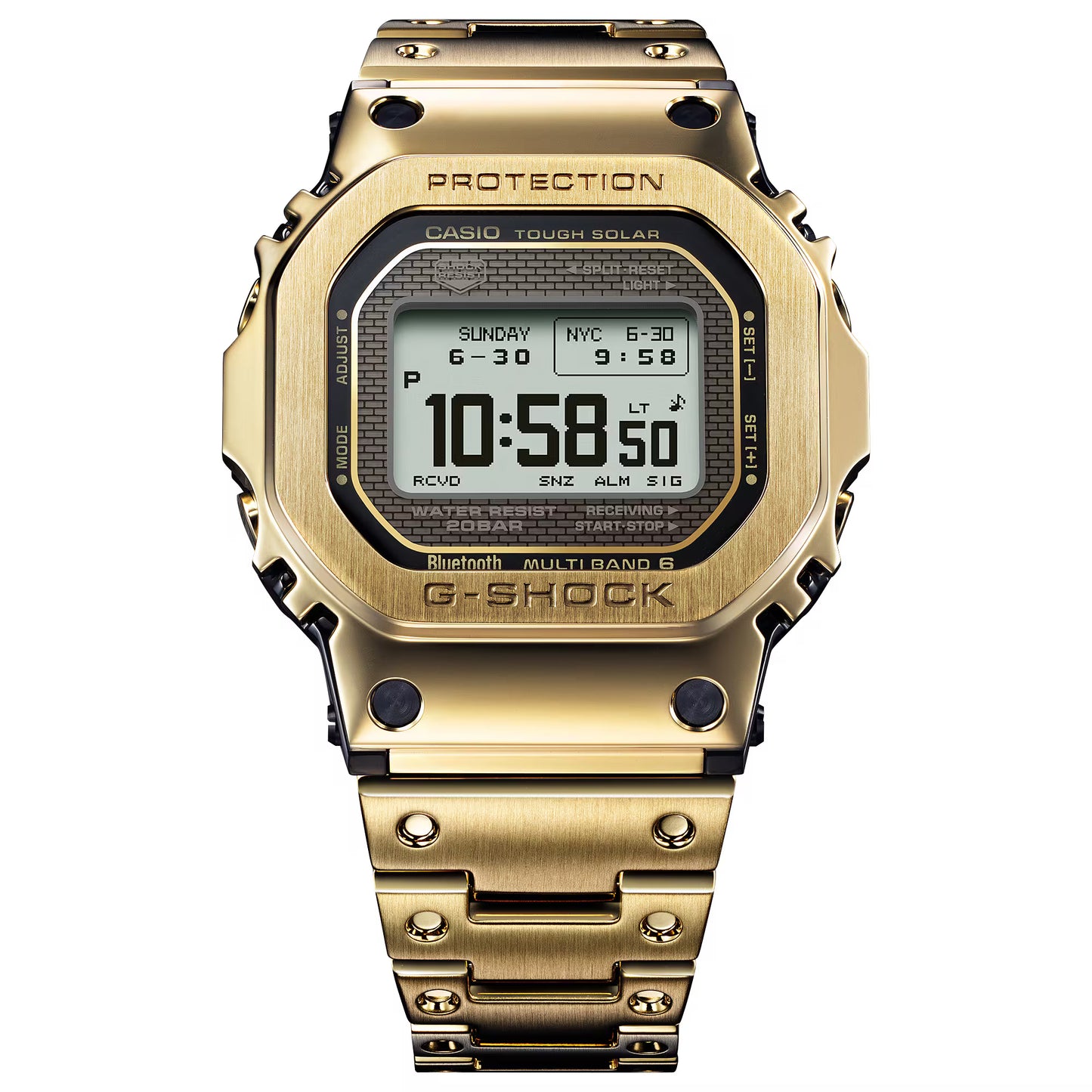 Gold Casio G-Shock watch on a white background