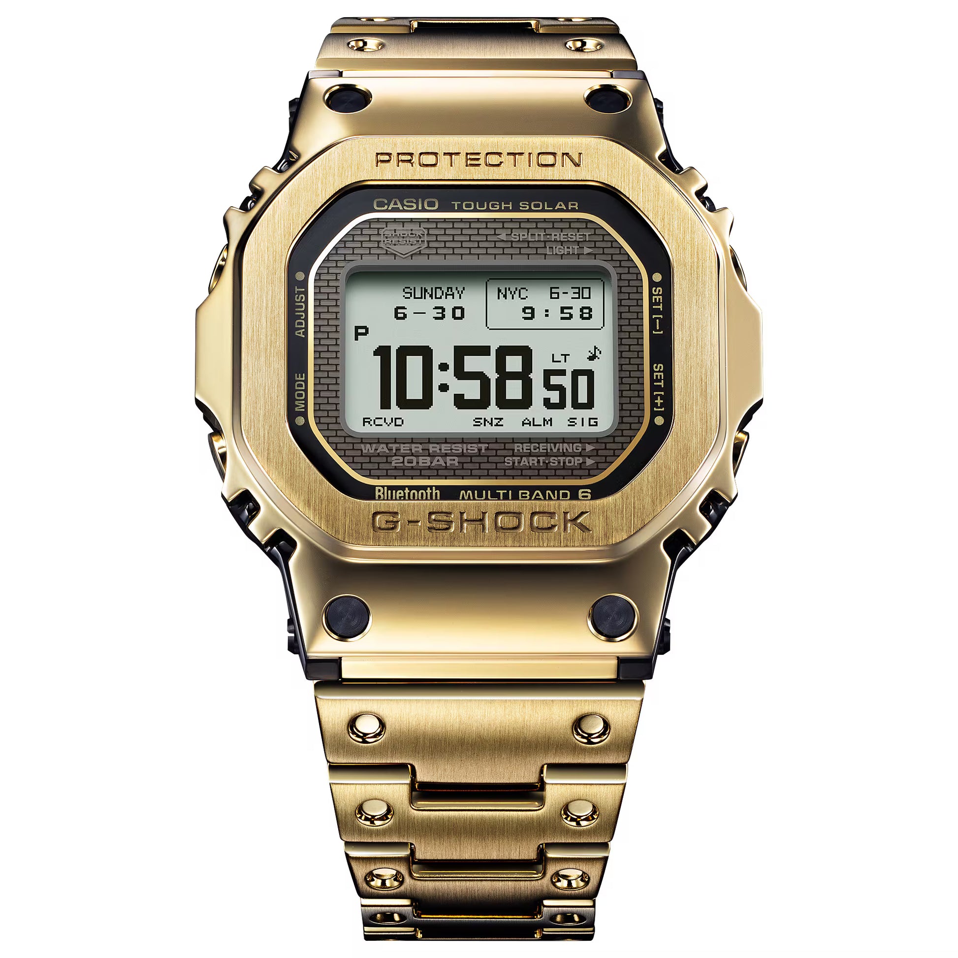 Gold Casio G-Shock watch on a white background