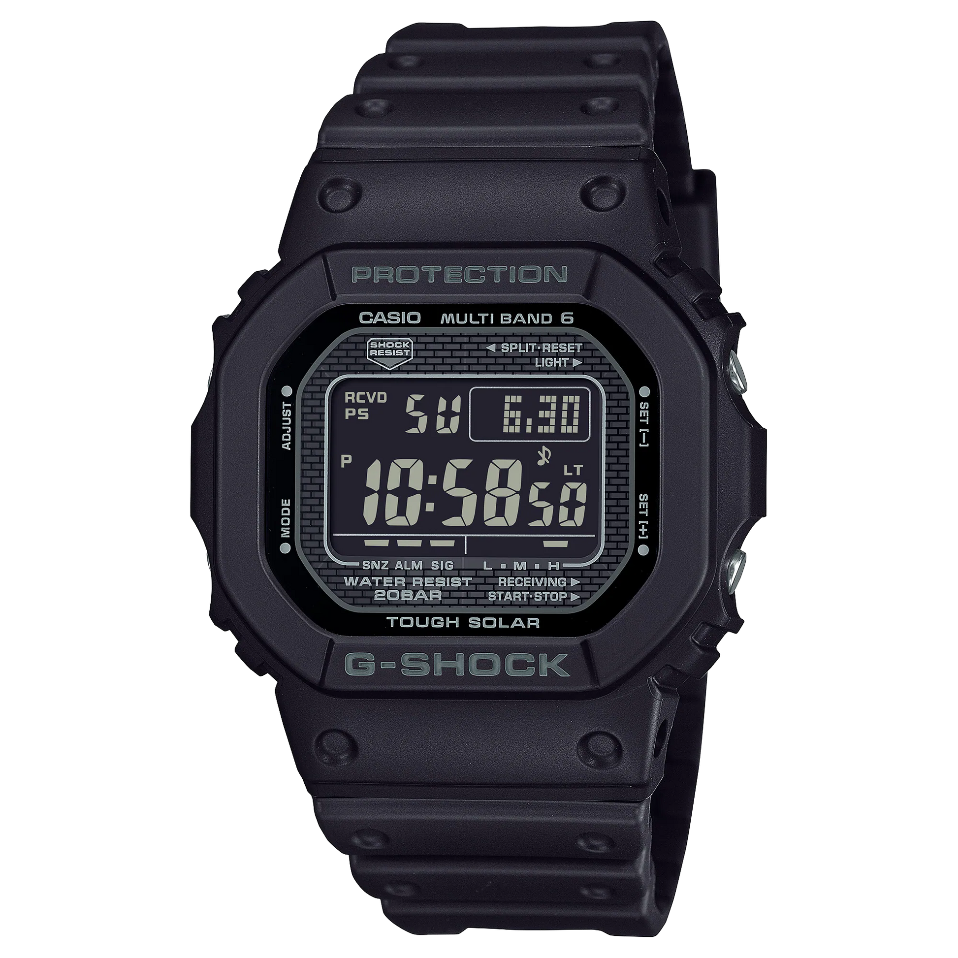 G-SHOCK GW5000HS-1 5000 Series digital watch with stainless steel core, black bio-based resin bezel and band, Tough Solar, Multi Band 6 radio-controlled timekeeping, and classic square design.
