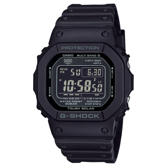 G-SHOCK GW5000HS-1 5000 Series digital watch with stainless steel core, black bio-based resin bezel and band, Tough Solar, Multi Band 6 radio-controlled timekeeping, and classic square design.