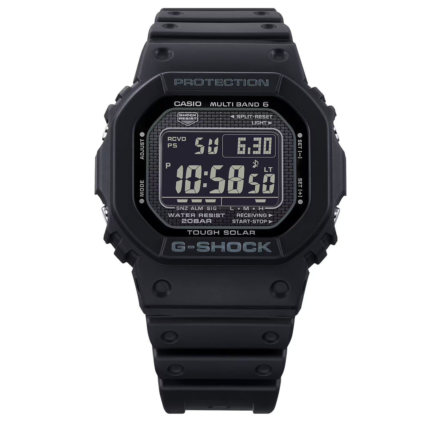 Black Casio G-Shock watch on a white background