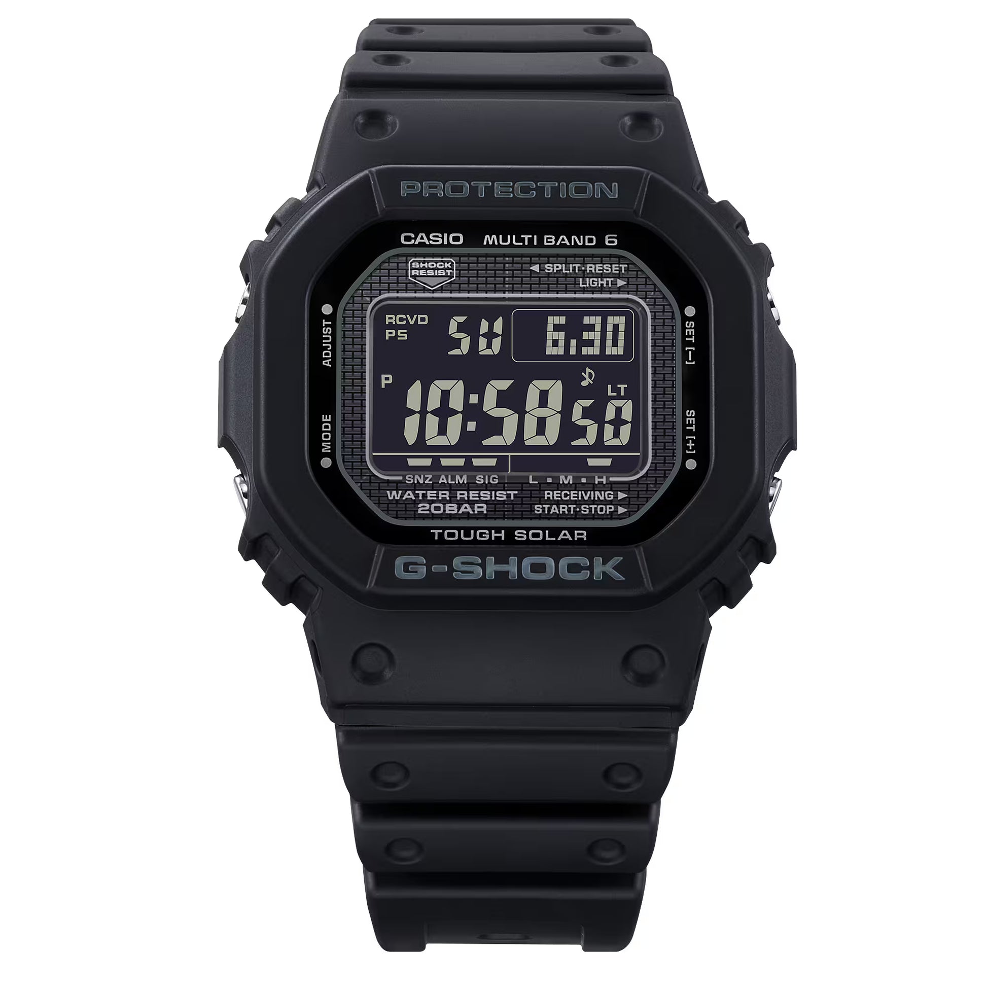 Black Casio G-Shock watch on a white background
