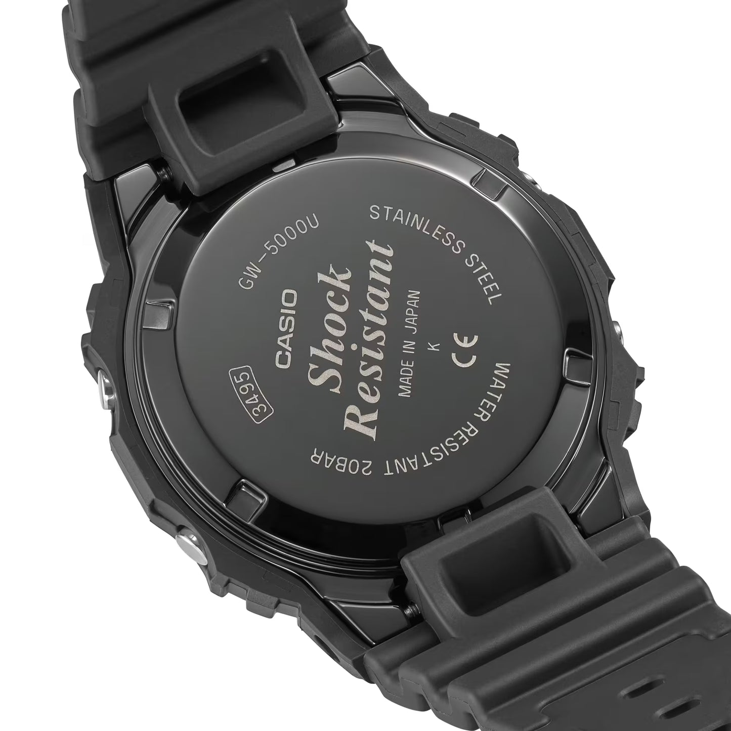 Black Casio watch with 'Shock Resistant' text on the back