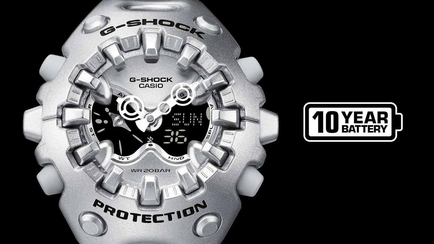 Casio G-SHOCK GA-V01 Series GAV01-1A in all-black – stealthy sculpted case, metallic dial, Shock Release Hand tech, 200m water resistance, and 10-year battery life.