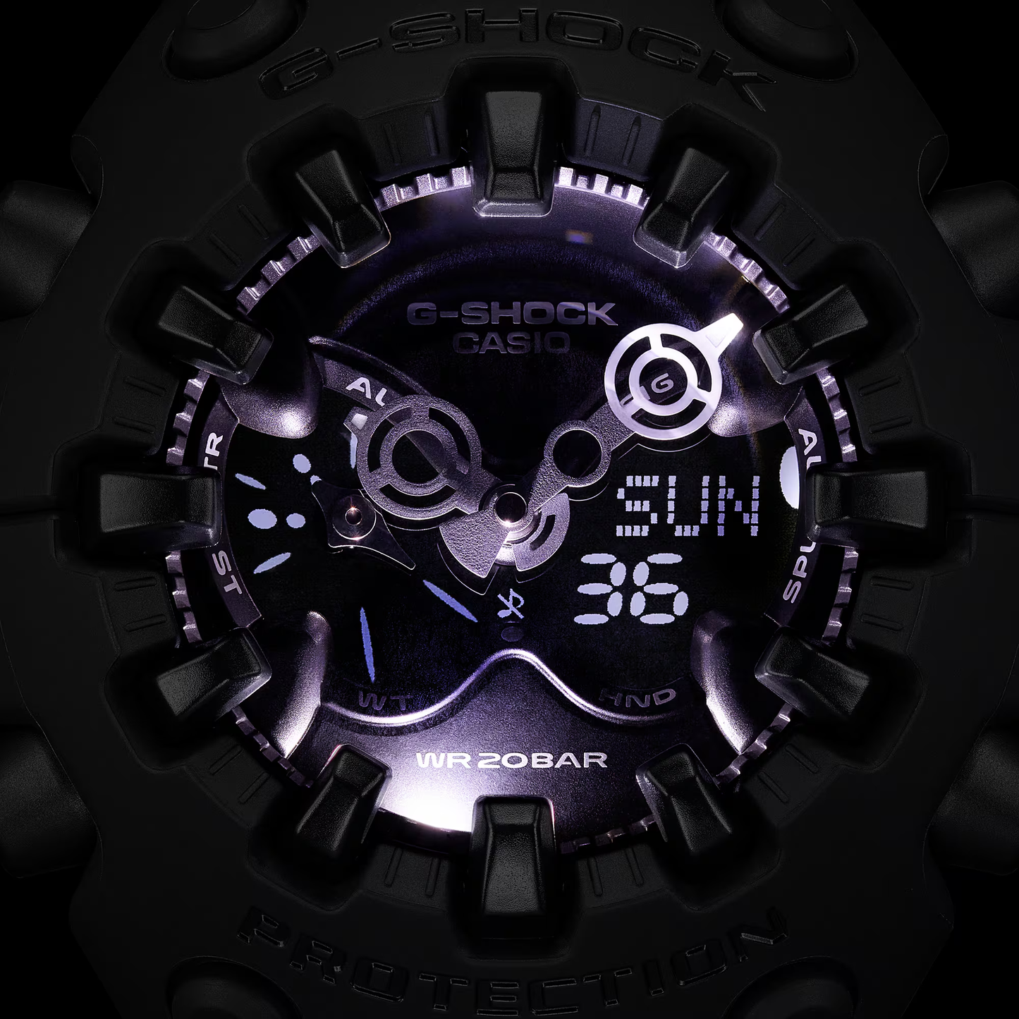 Casio G-SHOCK GA-V01 Series GAV01-1A in all-black – stealthy sculpted case, metallic dial, Shock Release Hand tech, 200m water resistance, and 10-year battery life.