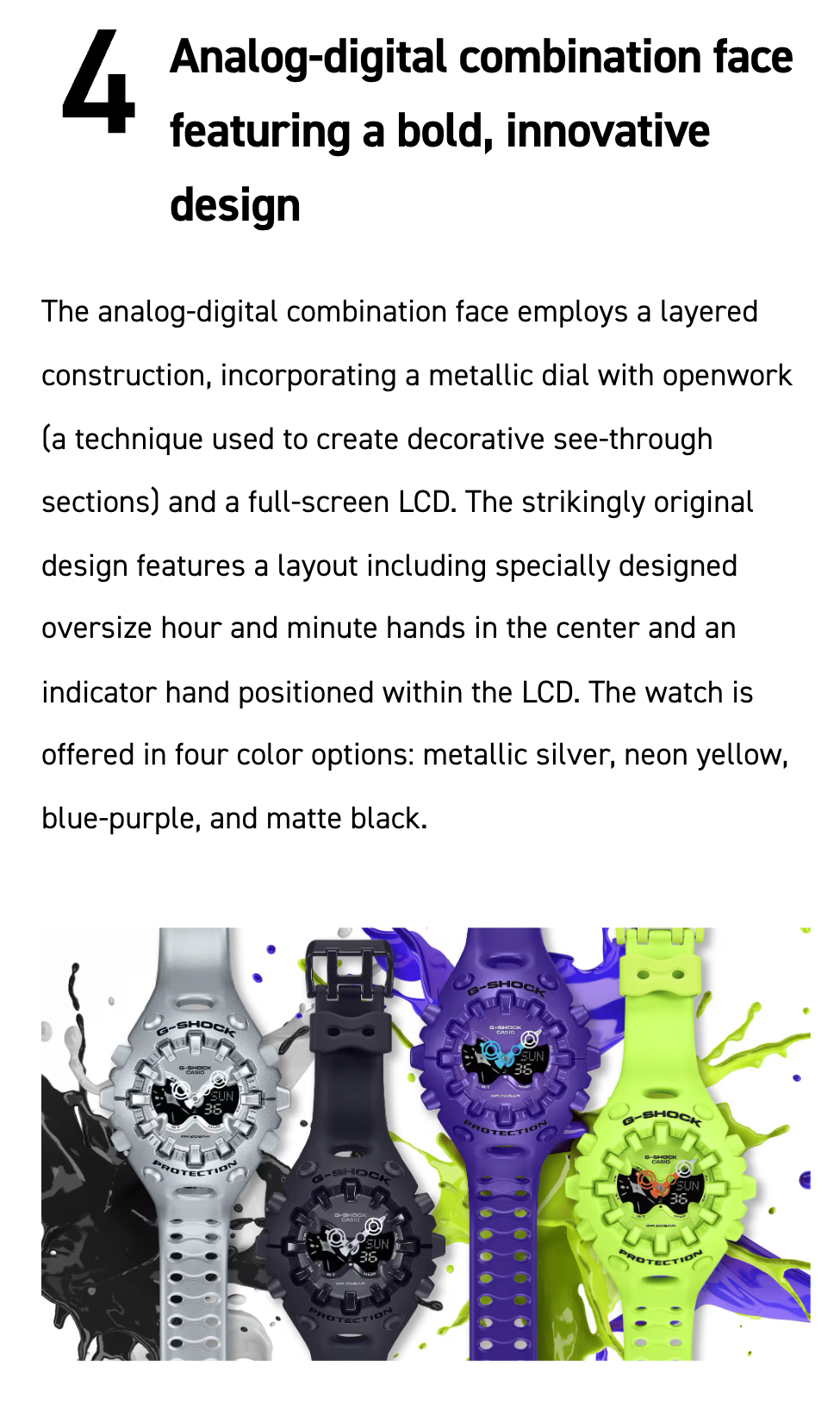 Casio G-SHOCK GA-V01 Series GAV01-1A in all-black – stealthy sculpted case, metallic dial, Shock Release Hand tech, 200m water resistance, and 10-year battery life.