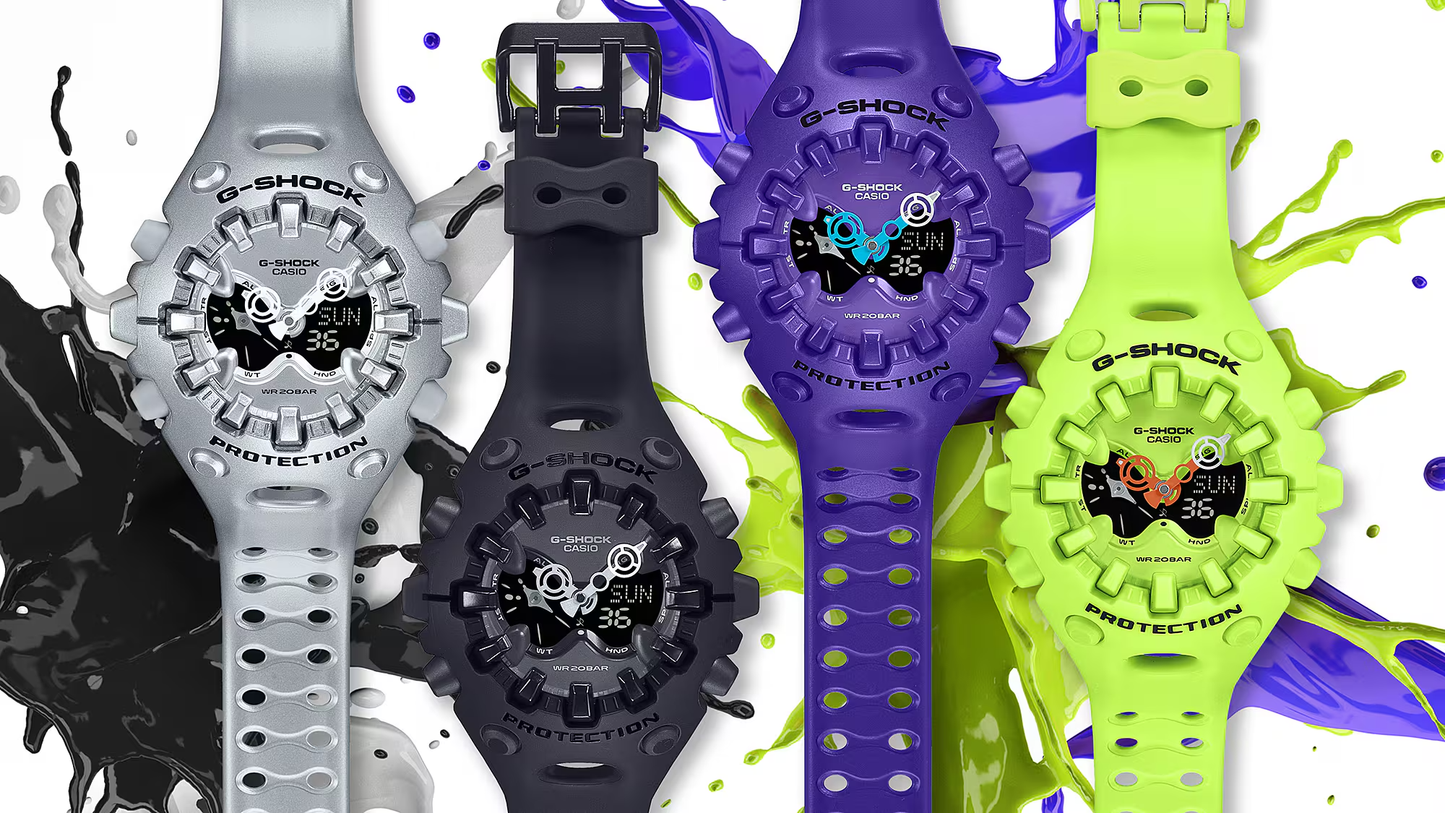 Casio G-SHOCK GA-V01 Series GAV01A-8A in translucent silver-gray – sleek sculpted case, metallic dial, Shock Release Hand tech, 200m water resistance, and 10-year battery life.