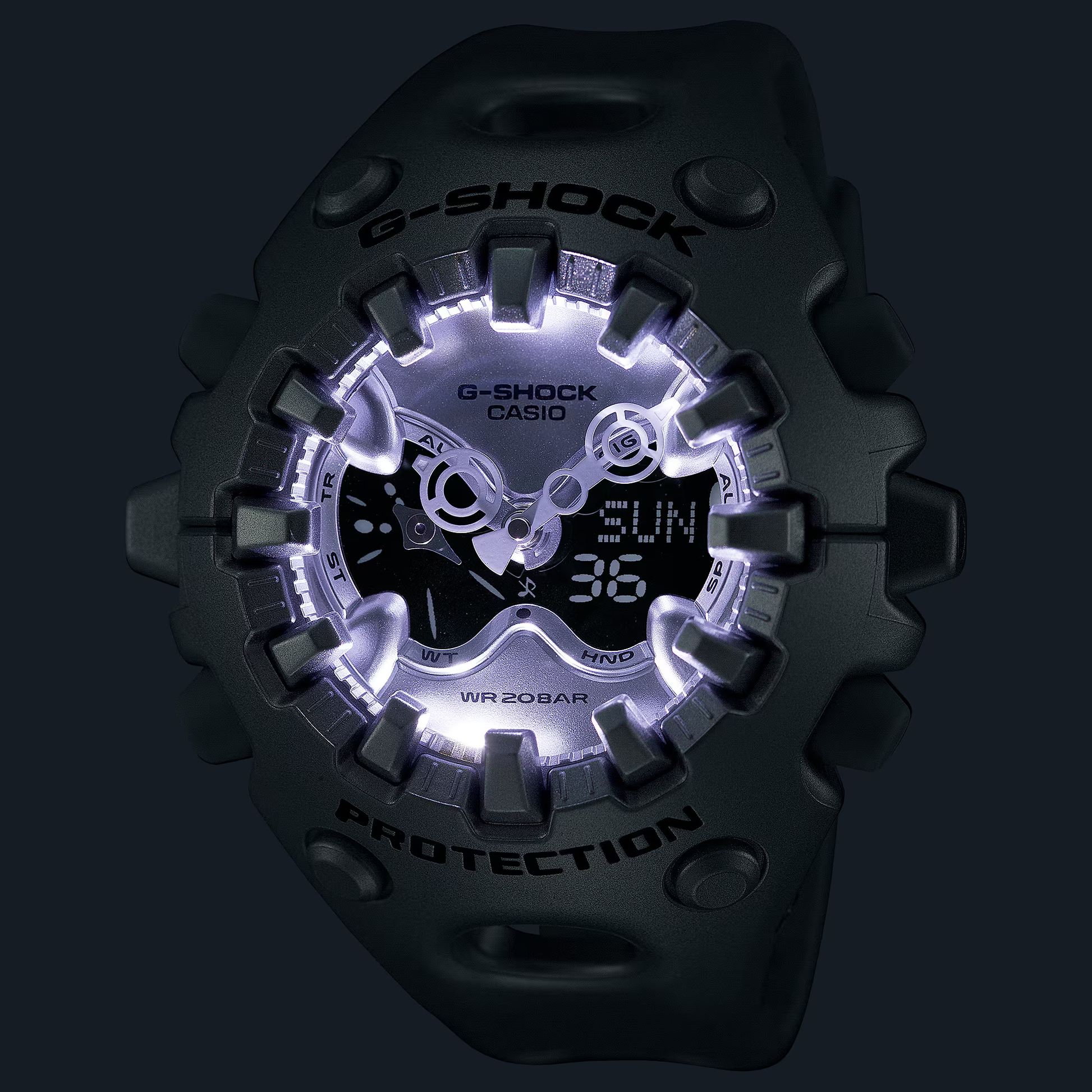 Casio G-SHOCK GA-V01 Series GAV01A-8A in translucent silver-gray – sleek sculpted case, metallic dial, Shock Release Hand tech, 200m water resistance, and 10-year battery life.