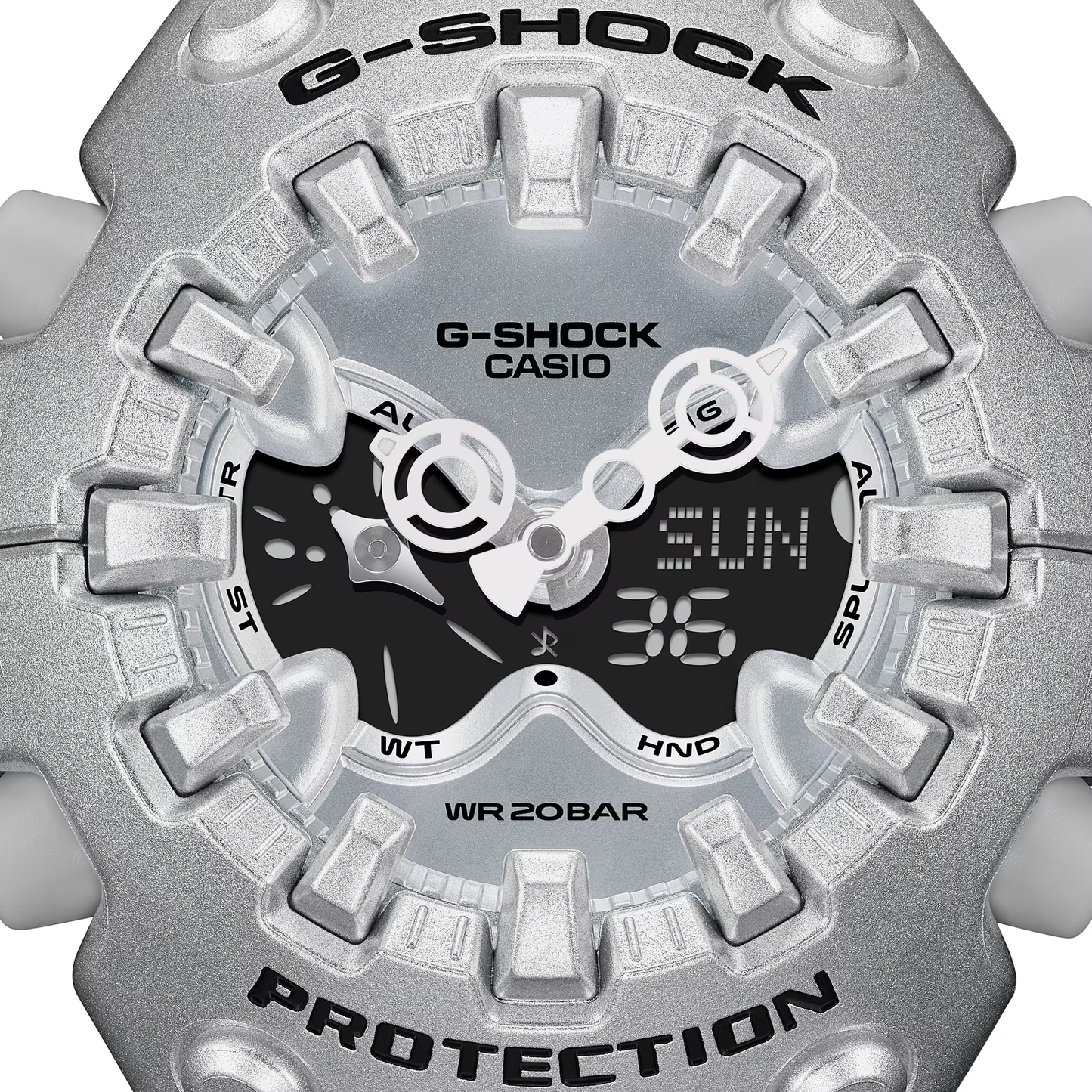 Casio G-SHOCK GA-V01 Series GAV01A-8A in translucent silver-gray – sleek sculpted case, metallic dial, Shock Release Hand tech, 200m water resistance, and 10-year battery life.