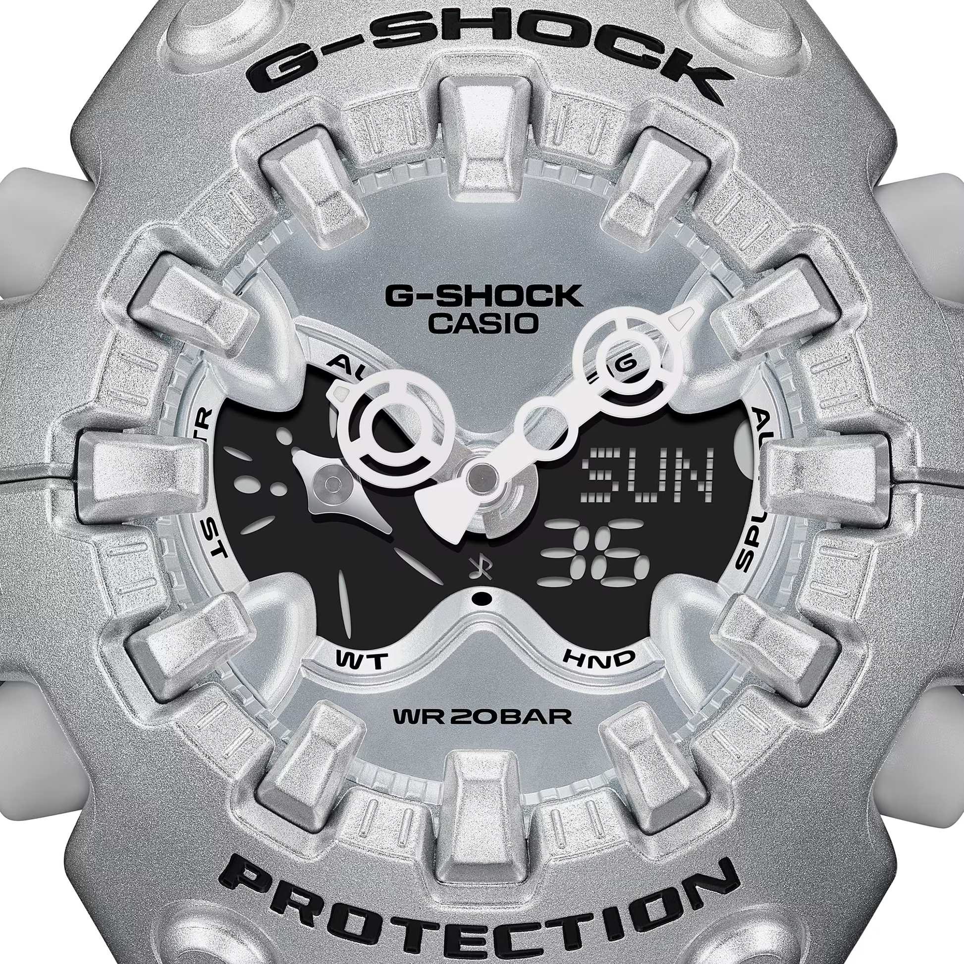 Casio G-SHOCK GA-V01 Series GAV01A-8A in translucent silver-gray – sleek sculpted case, metallic dial, Shock Release Hand tech, 200m water resistance, and 10-year battery life.