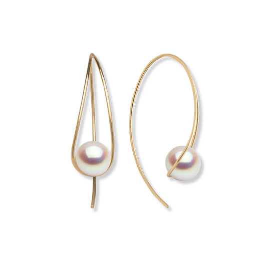 Living Grace Earrings - 18K Yellow Gold, 7-7.5mm Rose-White Akoya Pearls, Organic Fluid Design