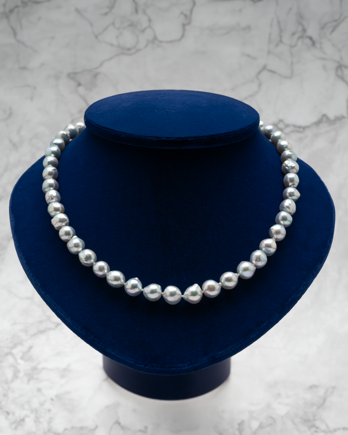 Akoya Pearl Strand Necklace: Natural Blue Gray, 9-9.5mm, Baroque 