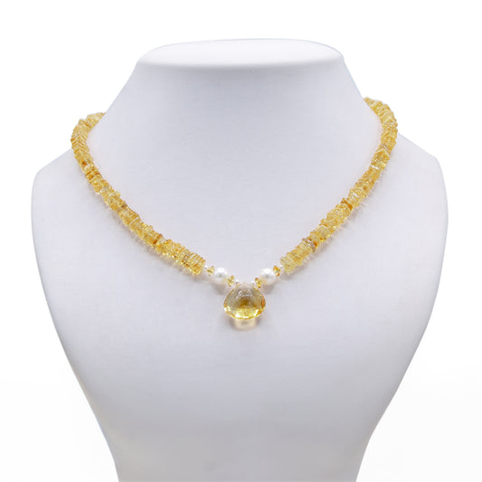 Citrine Pearl Necklace w/14KT Yellow Gold