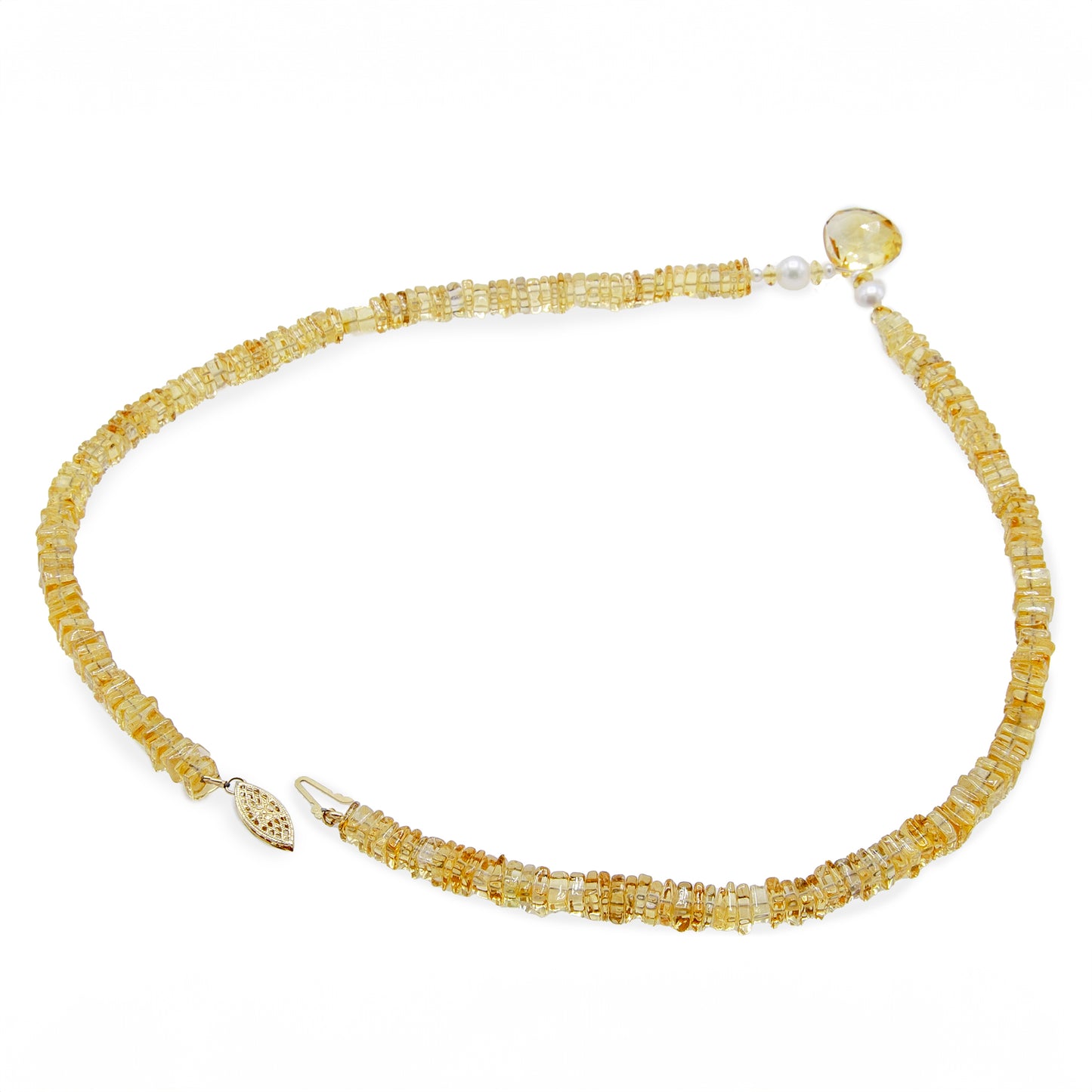 Citrine Pearl Necklace w/14KT Yellow Gold