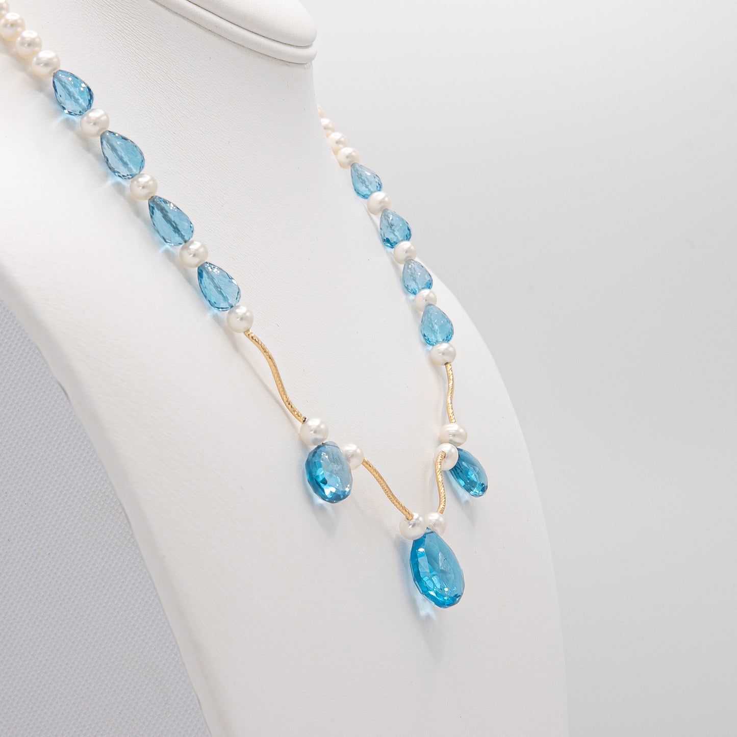 Blue Topaz Pearl Necklace w/14K Yellow Gold