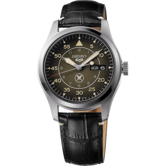 Seiko 5 Sports Yuto Horigome Limited Edition Watch – Black-Brown Gradient Dial with Leather Strap and Pilot-Inspired Design, 4R36 Automatic Movement, Limited to 4,000 Pieces