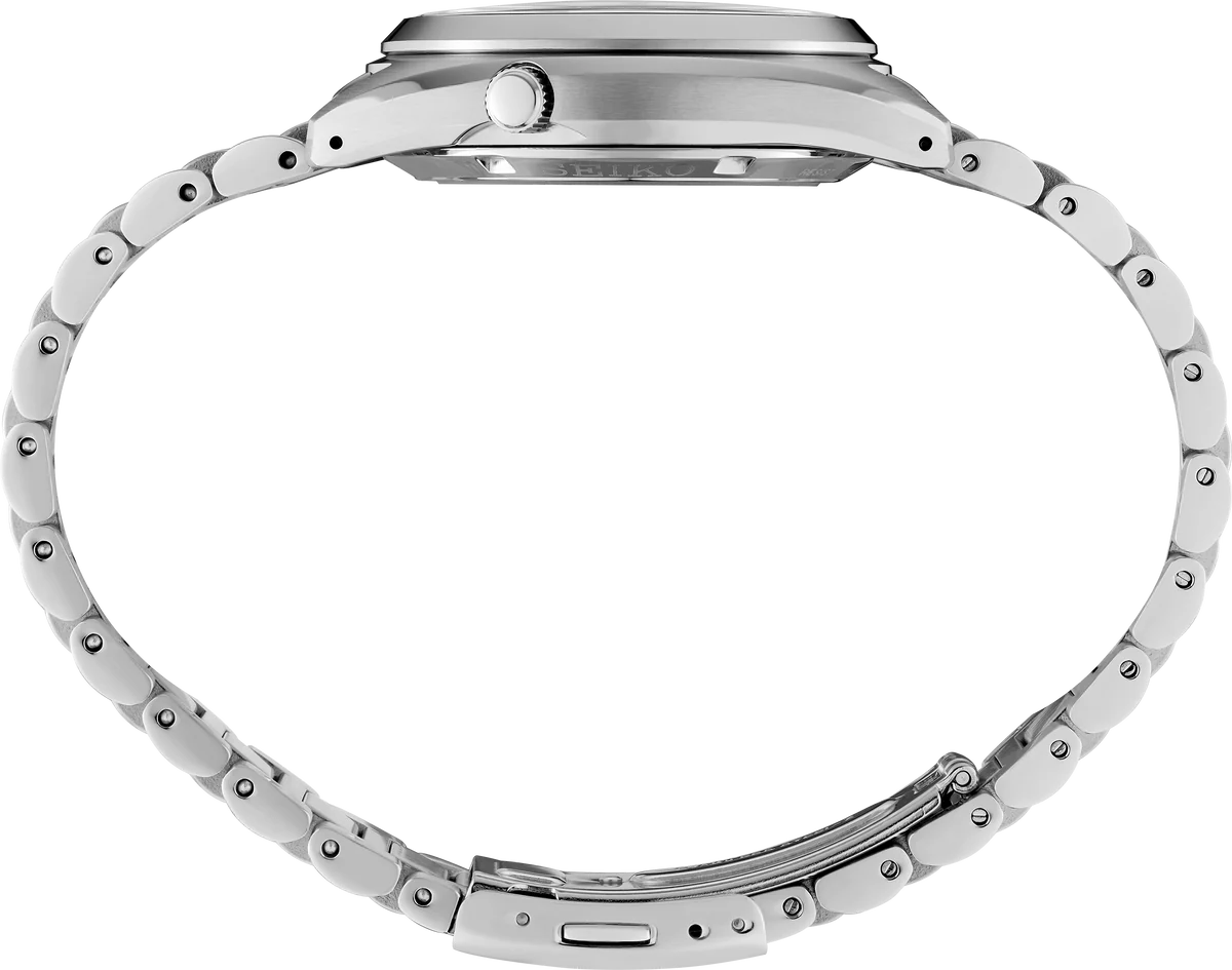 SEIKO SRPK87 from the Seiko 5 Sports collection – compact stainless steel case, deep blue dial with metallic accents, day/date display, automatic movement, and 100m water resistance.
