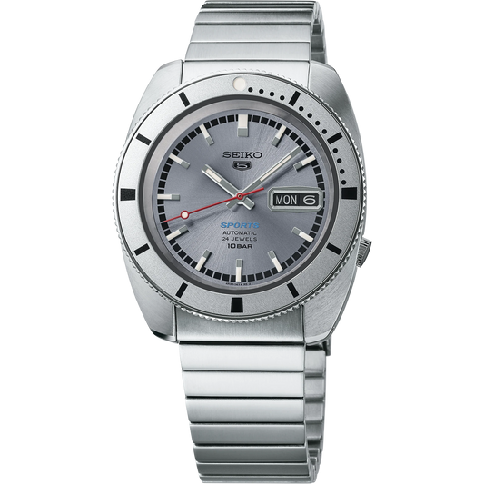 EIKO SRPL03 Limited Edition – silver dial with red second hand, rotating bezel, automatic movement, stainless steel case, includes vintage leather strap, and 100m water resistance