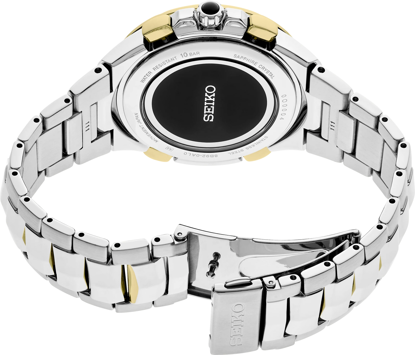 Seiko watch with a silver and gold metal band on a white background