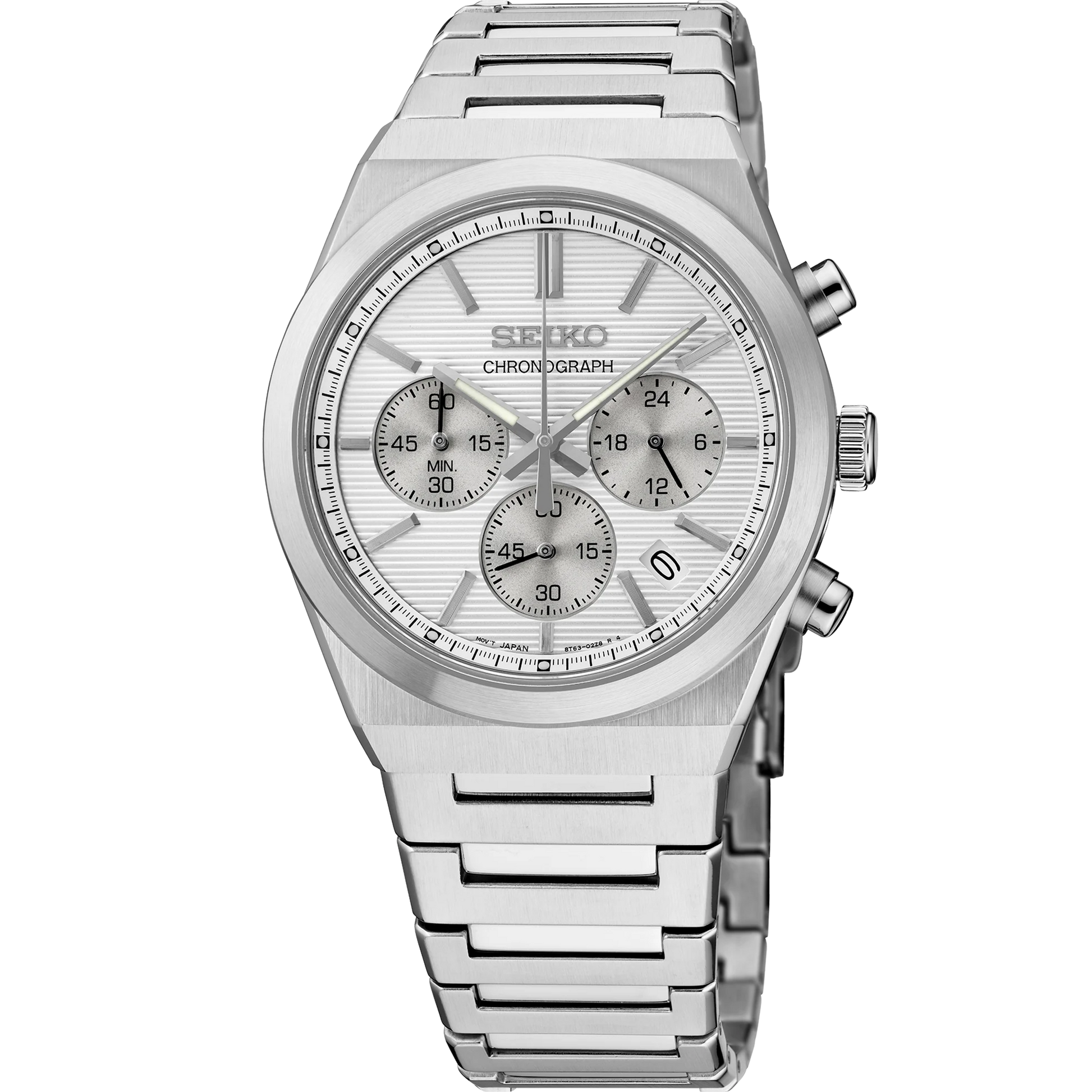 Seiko Essentials SSB451 - 40mm Stainless Steel Chronograph, Silver Dial with Three Subdials, 100m Water Resistance, Quartz Movement