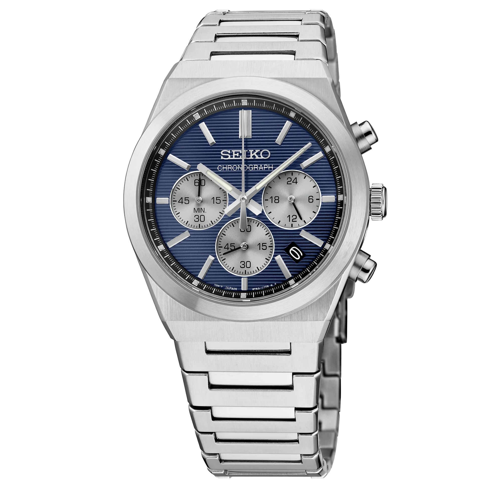 Seiko Essentials SSB453 - 40mm Stainless Steel Chronograph, Blue Dial with Three Subdials, 100m Water Resistance, Quartz Movement