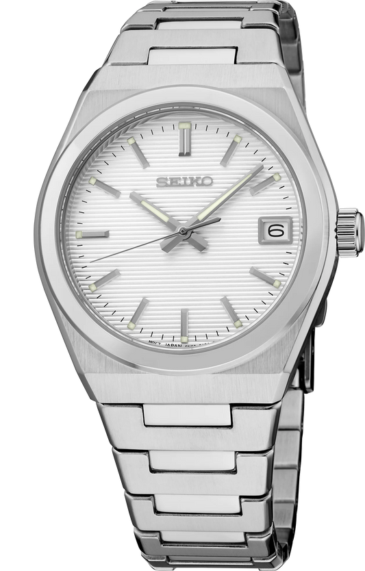 Seiko Essentials SUR573 - 34mm Stainless Steel Watch, Silver Dial, Date Display, 100m Water Resistance, Quartz Movement
