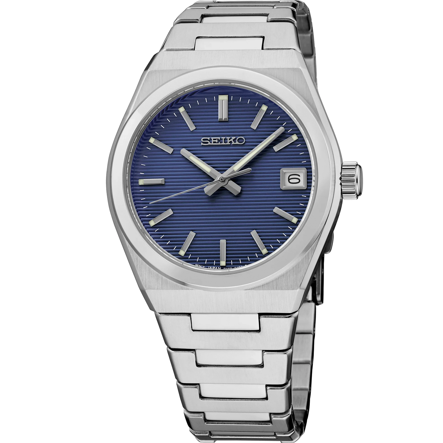 Seiko Essentials SUR575 - 34mm Stainless Steel Watch, Blue Dial, Date Display, 100m Water Resistance, Quartz Movement