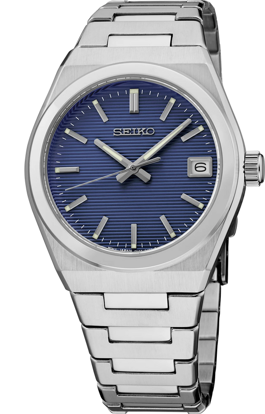 Seiko Essentials SUR575 - 34mm Stainless Steel Watch, Blue Dial, Date Display, 100m Water Resistance, Quartz Movement