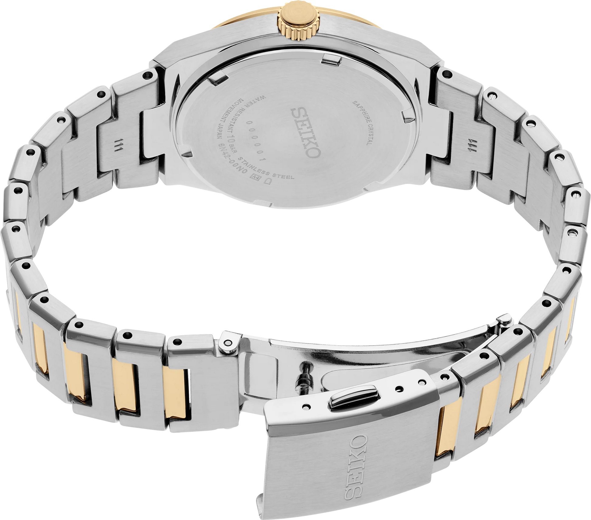 Seiko Essentials SUR578 - 34mm Two-Tone Stainless Steel Watch, White Dial with Gold-Tone Indices, Date Display, 100m Water Resistance, Quartz Movement