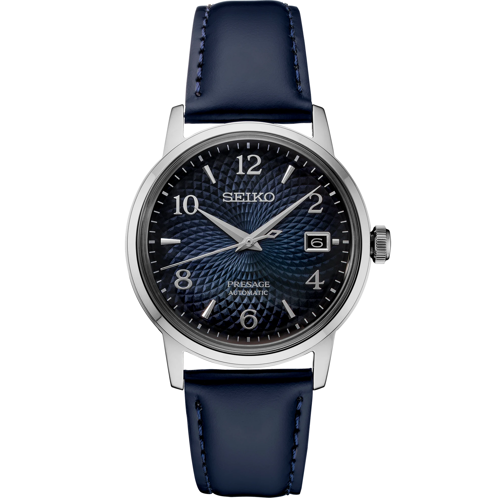 Seiko Presage SRPE43 - 38.5mm Stainless Steel Cocktail Time Watch, Deep Blue Dial, 50m Water Resistance, Automatic Movement, Blue Leather Strap