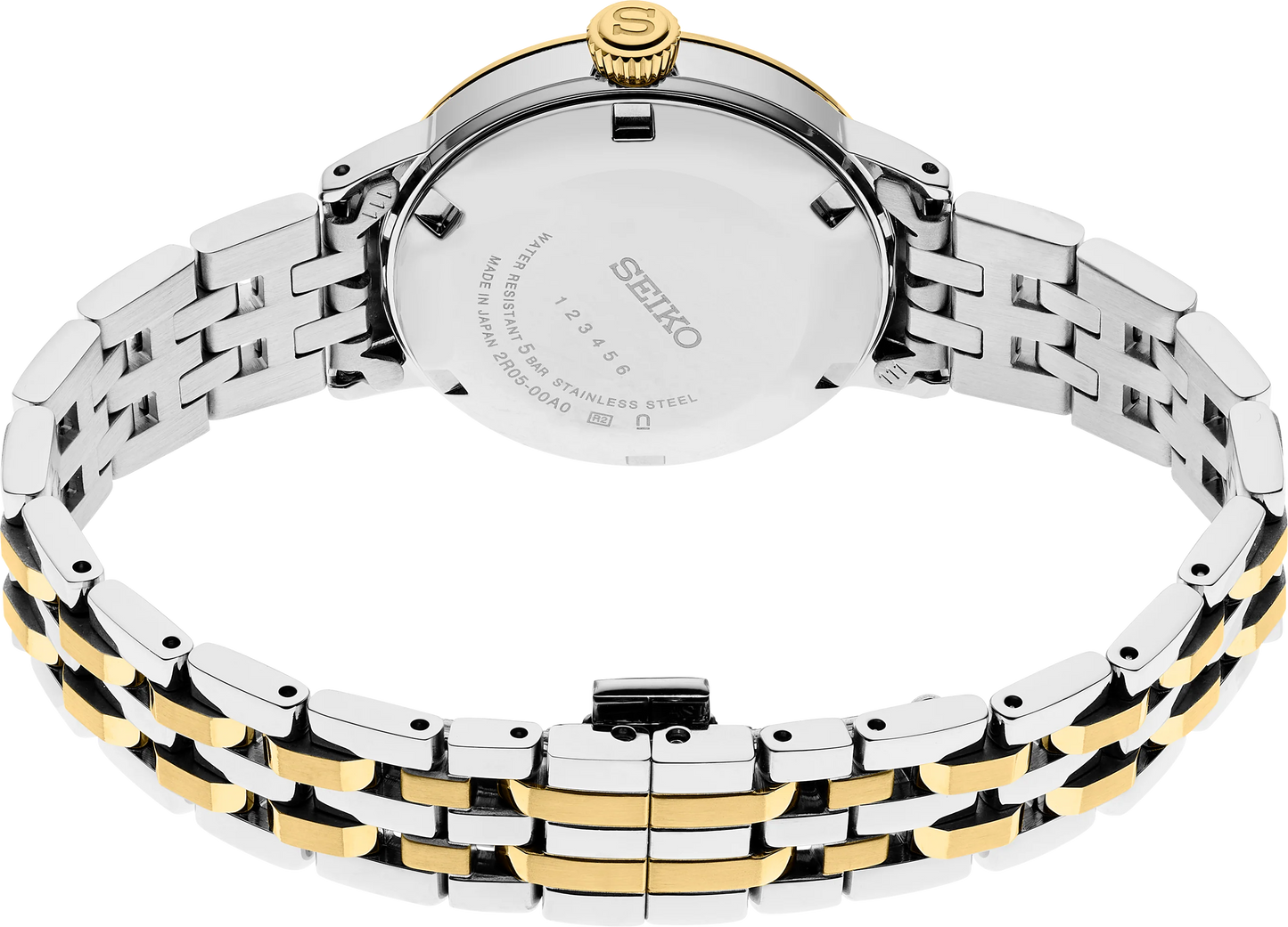 Seiko Presage SRE010 - 30.3mm Two-Tone Stainless Steel Cocktail Time Watch, Champagne Dial with 8 Diamonds, Gold-Tone Markers, 50m Water Resistance, Automatic Movement