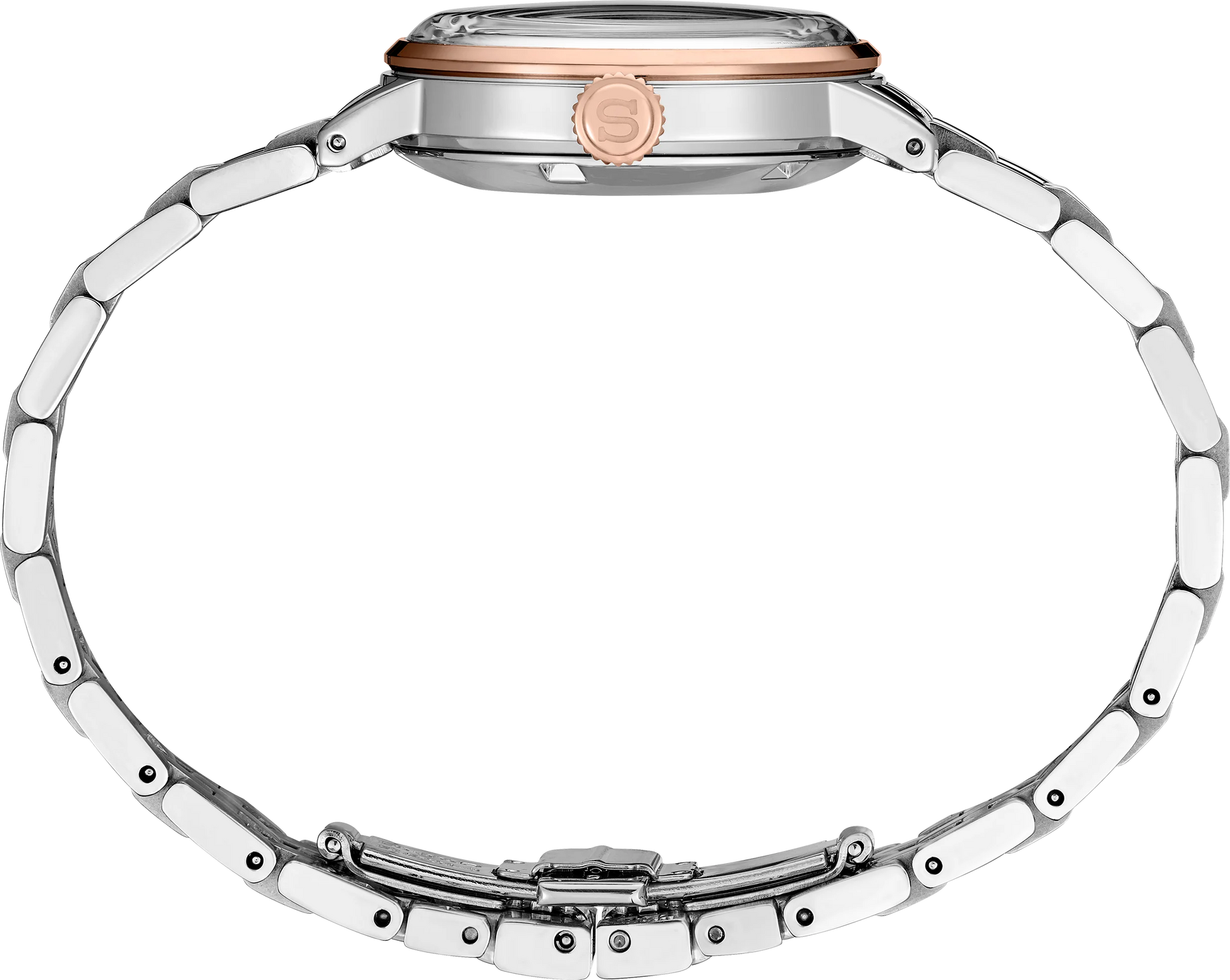 Seiko Presage SRE012 - 30.3mm Two-Tone Rose Gold Stainless Steel Cocktail Time Watch, Pink Dial with 8 Diamonds, 50m Water Resistance, Automatic Movement