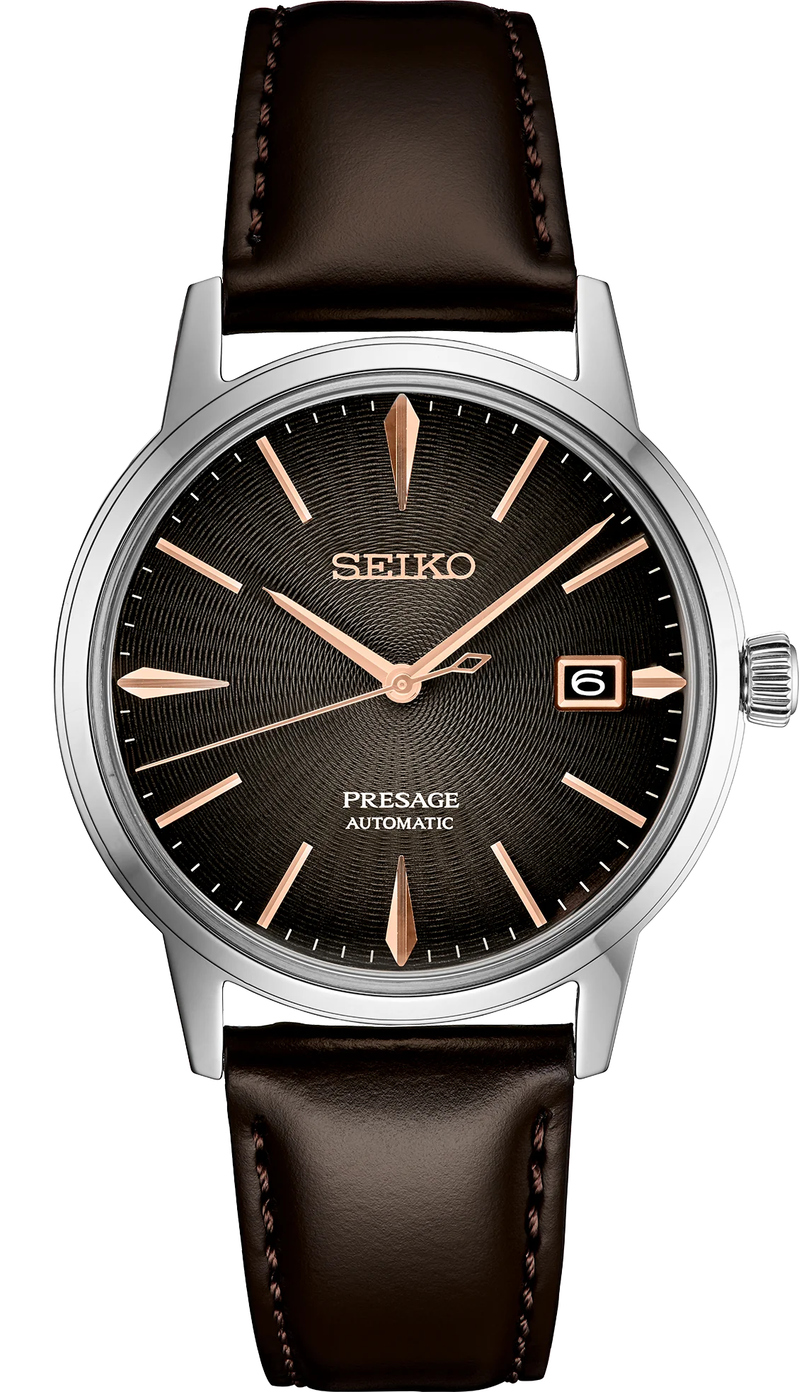 Seiko Presage SRPJ17 - 39.5mm Stainless Steel Cocktail Time Watch, Gradient Gray-Brown Dial, 50m Water Resistance, Automatic Movement, Brown Leather Strap