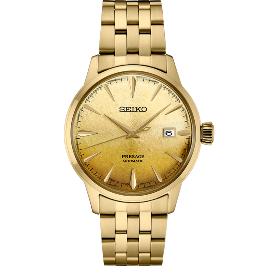 SEIKO SRPK46 Presage Cocktail Time U.S. Special Creation – Gold Dial Inspired by Beer Julep Cocktail, Automatic Watch with Gold Stainless Steel Bracelet