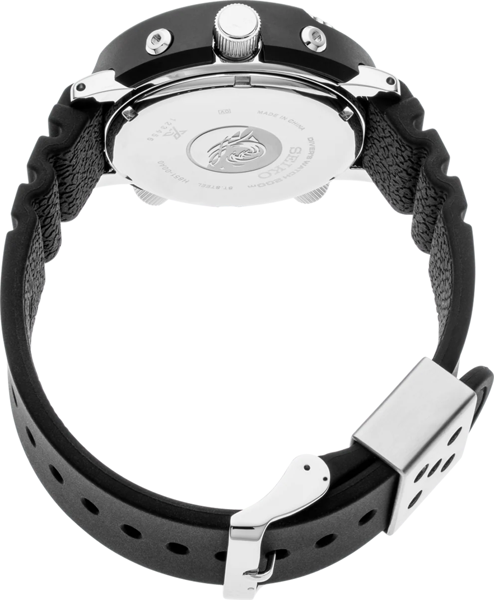 Close-up of a watch with a black strap and silver case on a white background