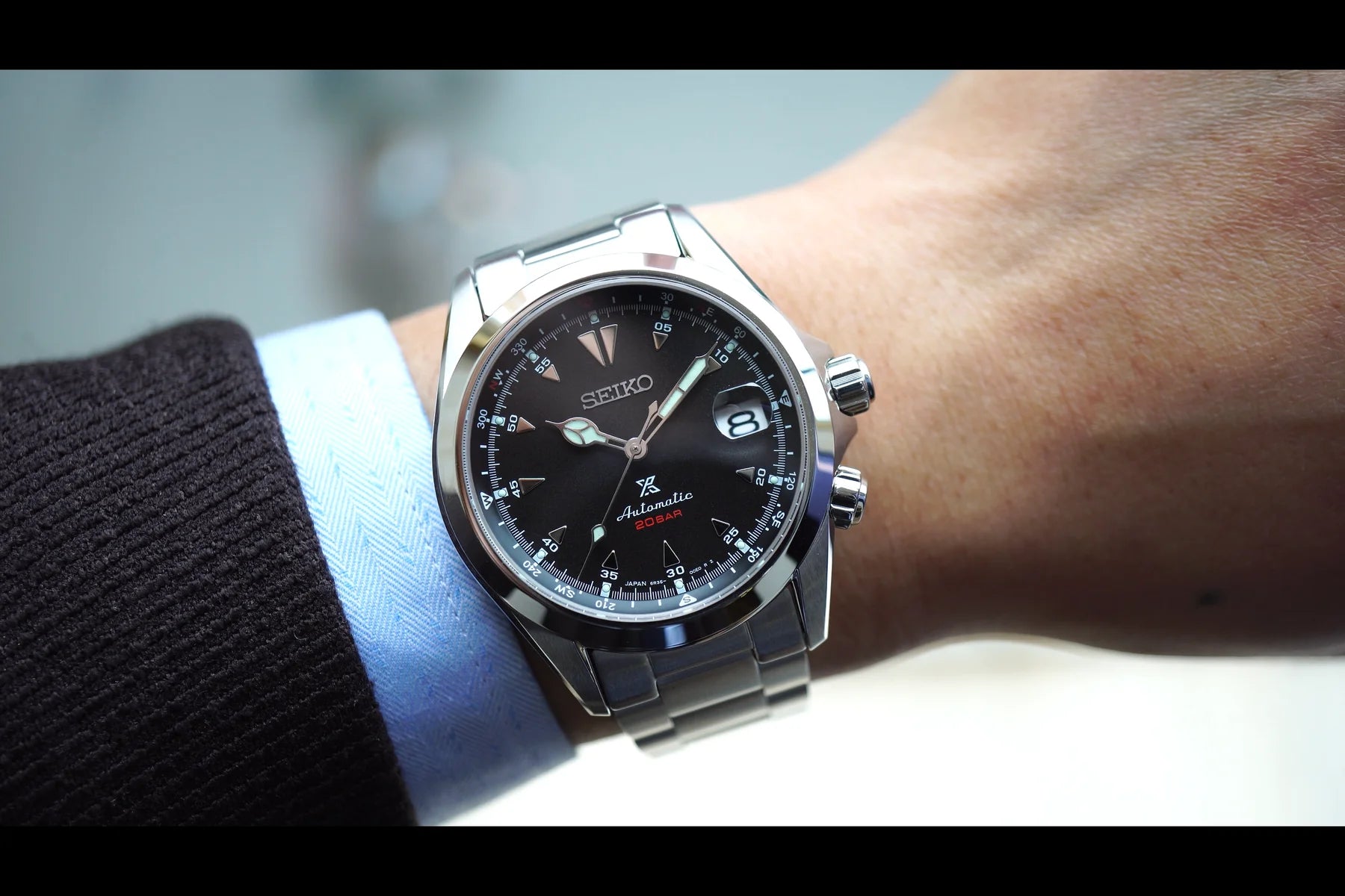 Seiko Prospex SPB117 - 39.5mm Stainless Steel Alpinist Watch, Black Dial, Inner Compass Bezel, 200m Water Resistance, Automatic 6R35 Movement