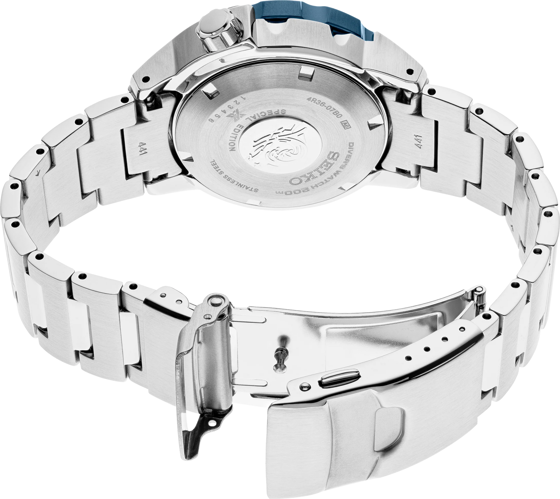 Close-up of a silver watch with a metal band on a white background