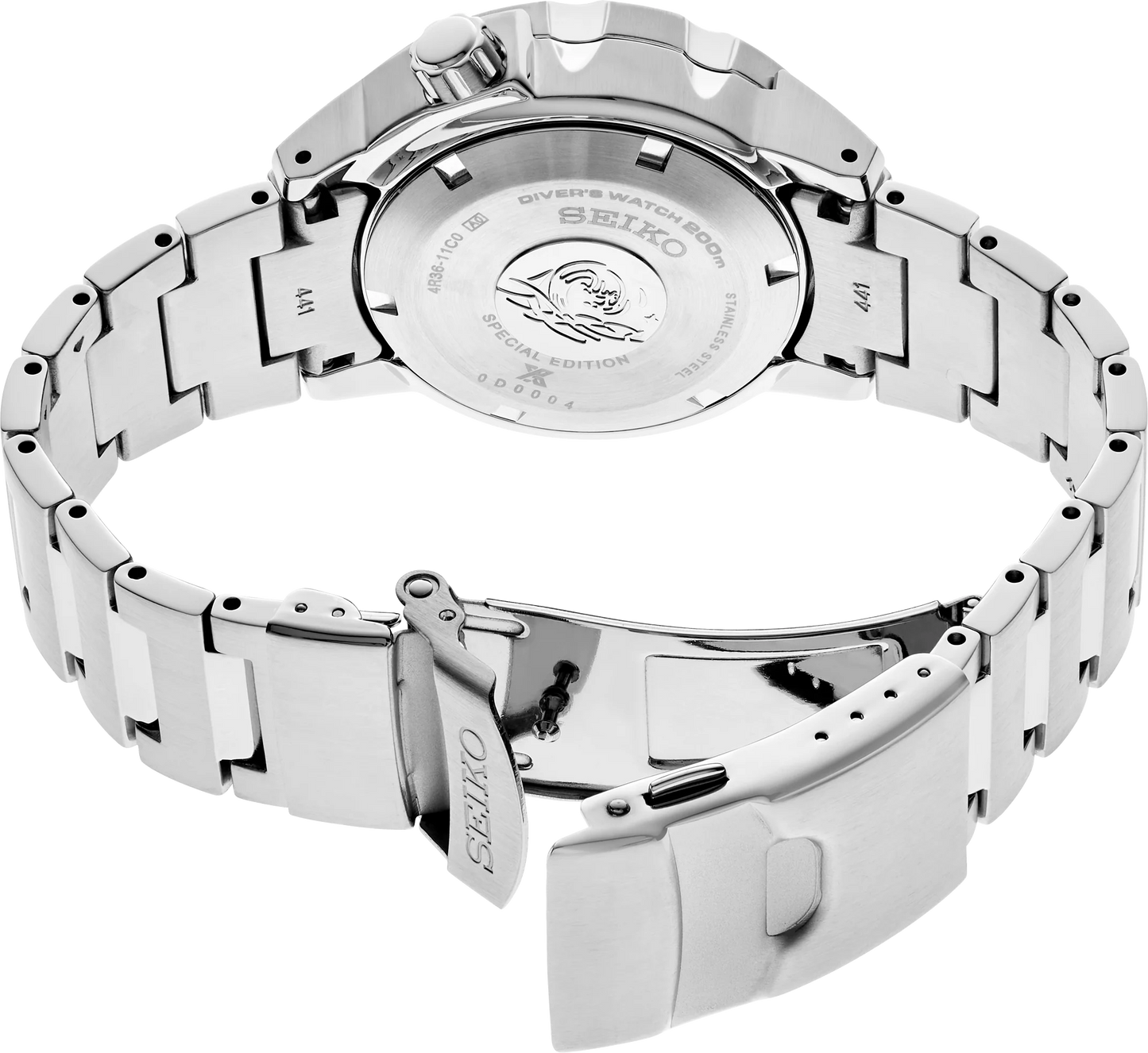 SEIKO Prospex SRPG57 Special Edition automatic diver’s watch with light blue Antarctic-inspired textured dial, stainless steel case and bracelet, rotating dive bezel, magnified day-date display, and 200m water resistance.