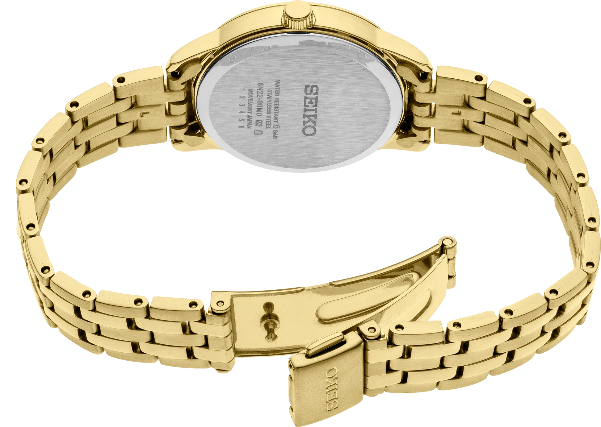 Seiko Essentials SUR444 Women’s Watch – Gold-Tone Stainless Steel, Champagne Dial, Date Display, 100M Water Resistant, Elegant Everyday Quartz Timepiece