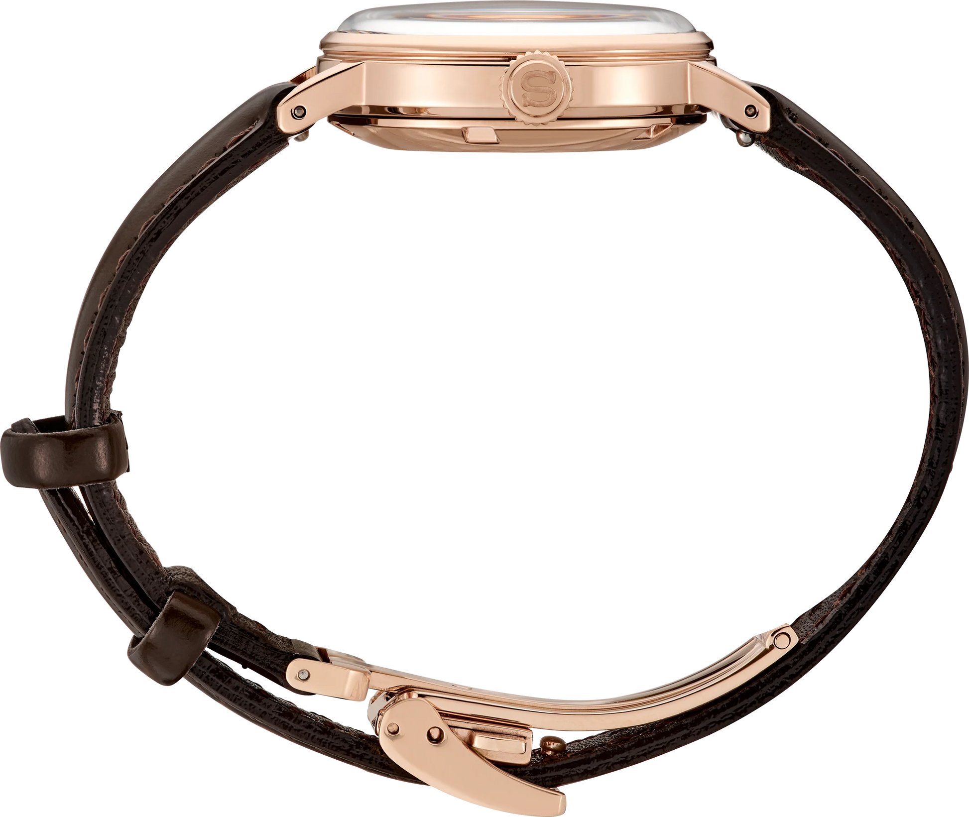 SEIKO SRE014 Presage Cocktail Time Limited Edition – pink to white gradated dial, rose gold accents, light brown leather strap, compact 30.3mm case, automatic movement, and 50m water resistance.