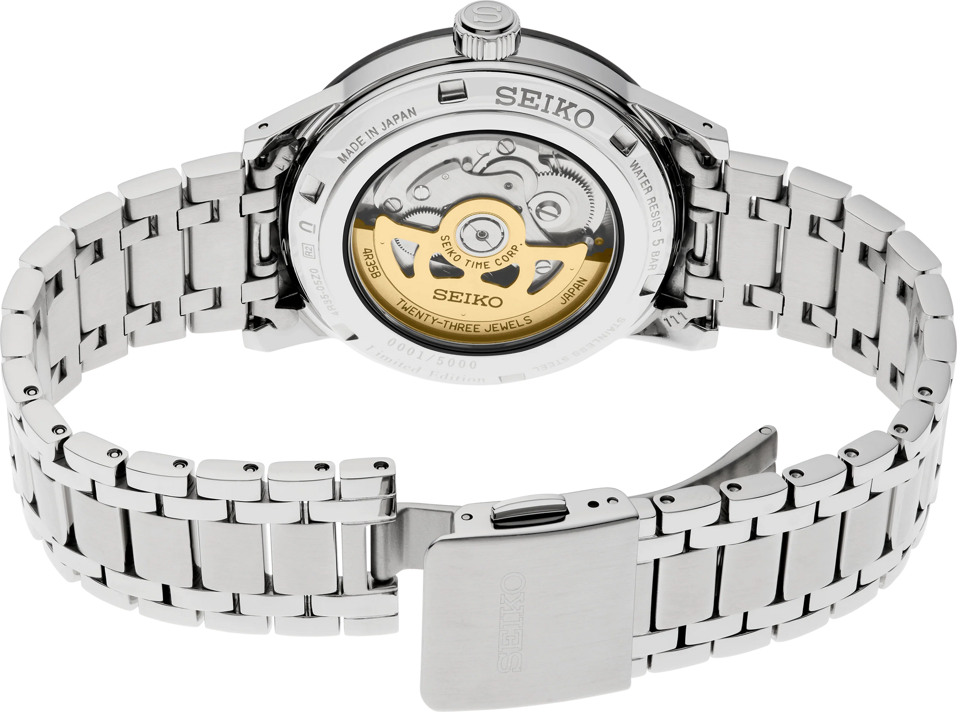SEIKO SRPK61 Presage Style60’s 60th Anniversary Limited Edition – ivory dial, black bezel, stainless steel bracelet, automatic movement, limited to 5,000 pieces, and 50m water resistance.