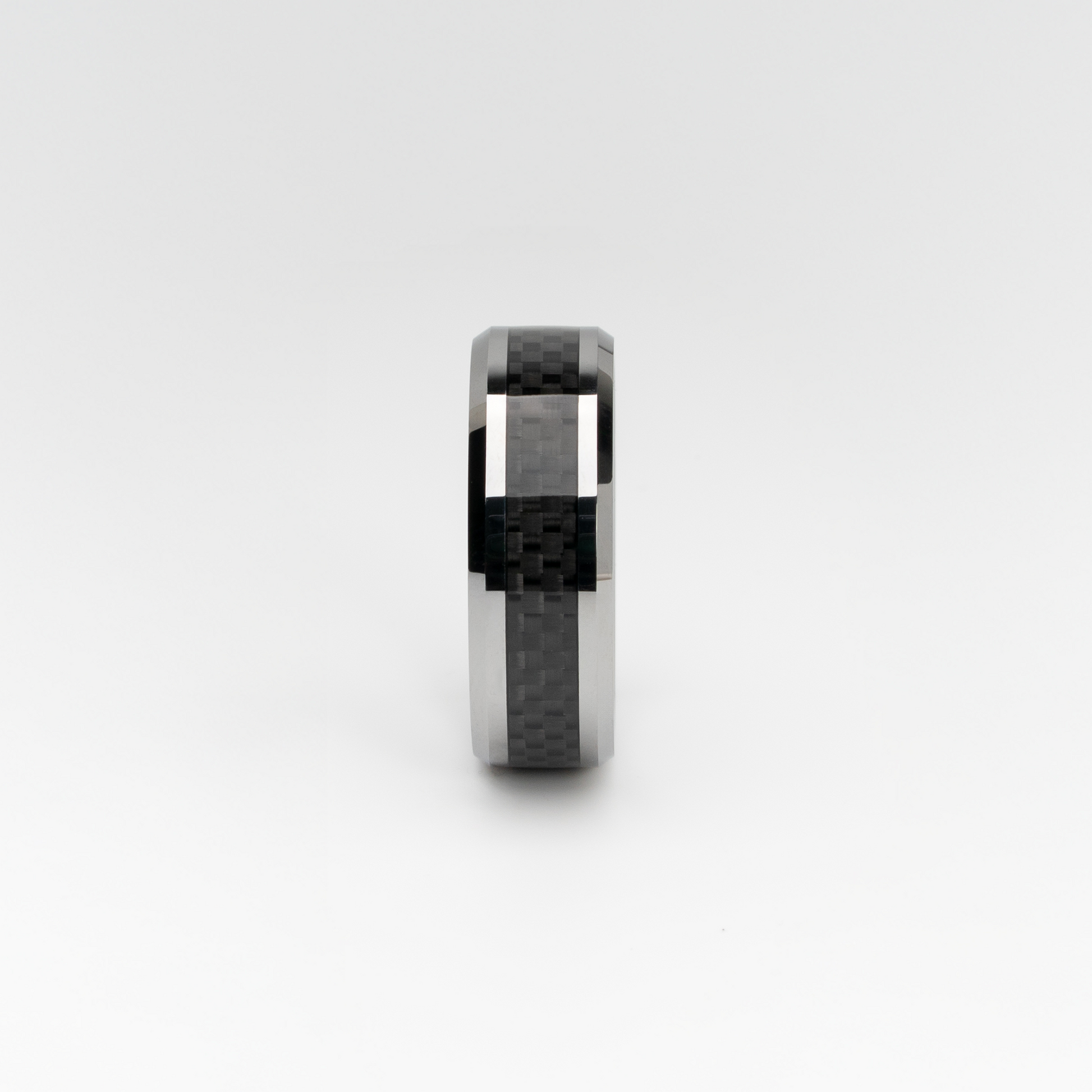 Tungsten Carbide Ring with Black Carbon Fiber Inlay – Polished Finish, Comfort Fit, Modern and Durable Men's Wedding or Fashion Band